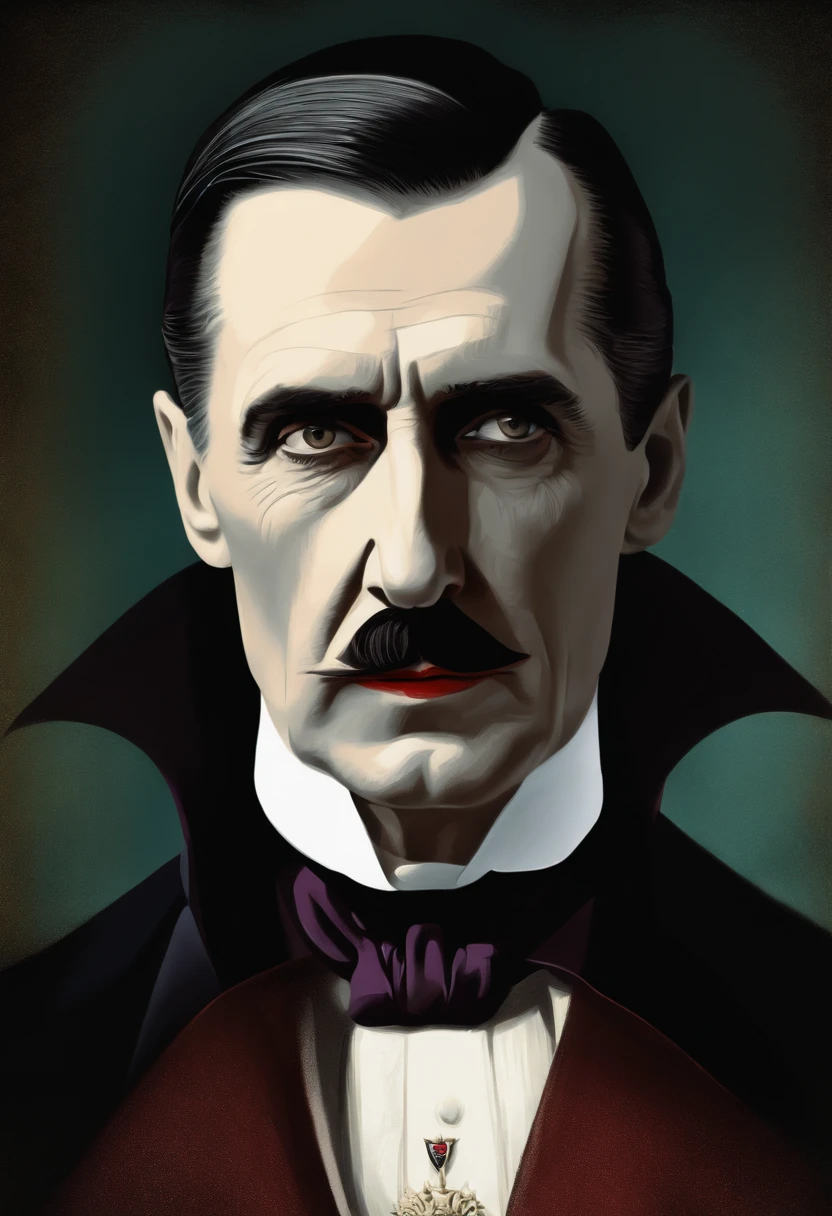 A color drawing of Count Dracula in dark style face adolf hitler