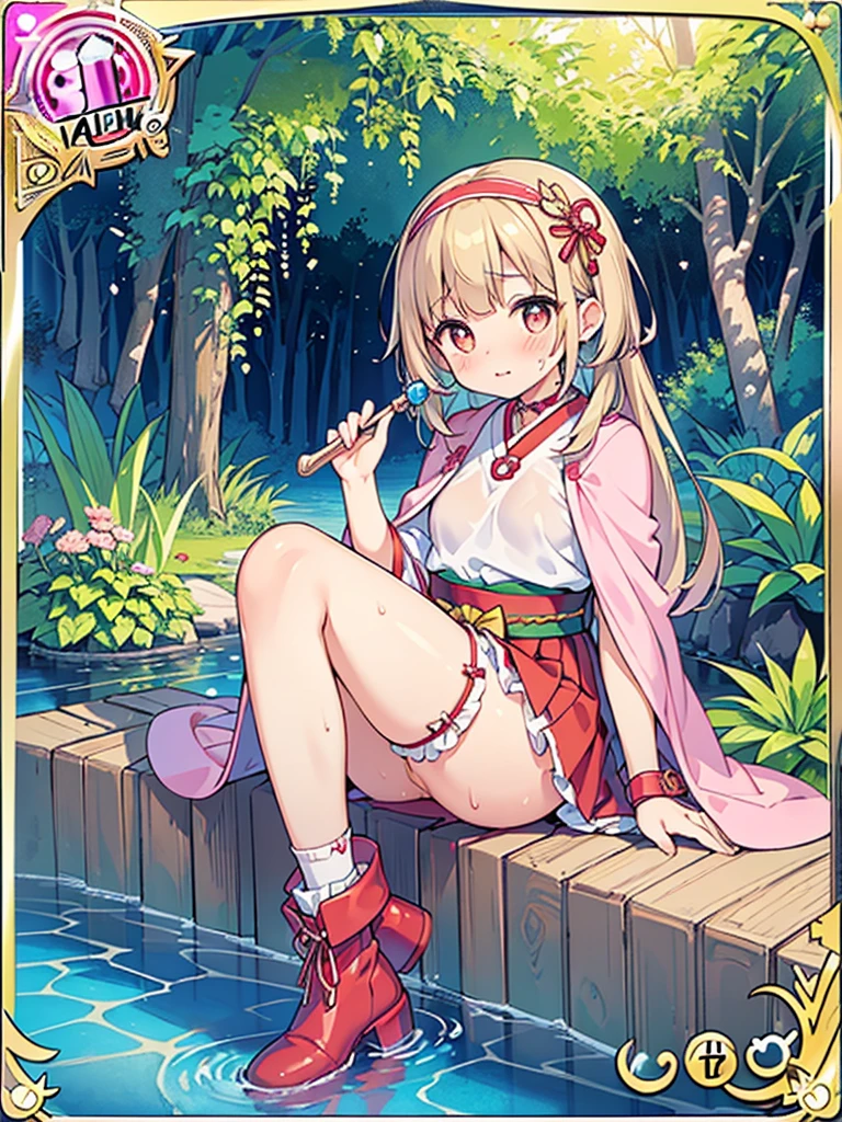 photo realistic, (masterpiece,best quality:1.4),(8k,raw photo,photo realistic:1.2), detailed skin, detailed face, ((1girl)),Japanese idol, cute face, girl, Not Safe for Work, (raw photo, photo realistic: 1.2), ALL Nudi-ty, nudi, (((NO panties))),nipp-les, Open twat, anus, went, (((hair of pubis, Not safe for work))), pubisure, (RED frilled japanese clothes), ((RED frilled hakama short skirt)), frilled, White frilled legwear, ankle boots, frilled choker, amulet, wrist cuffs, sash, frilled reg garter, (((No cloth))), cape, (((Holding a cute magic wand))), heart ring, ((long hair)), light brown hair, braid, brown eyes, straight hair, little 12years old,ite, cute, happy, medium breasts, small nipp-les, (((sitting spread legs))), kanzashi, (hairband), (((transparent fake phallus fuck,Not for safe work))), heart shaped pupils, medium bob,((puss juice, Sweat, Sweatdrop)), (((spread puss,Not Safe for Work))), (((ure-thra))), ((uterus)), ((clitoris)), urinates, anus, yumekawa,yumekawaii,pastel color,(wonderland garden:1.3),rainbow, imagination,(no gravity, floating Castle:1.4),heart background, beam of light, glittering ball of light, (water-color),((Multicolored lights)), (((trading card))),