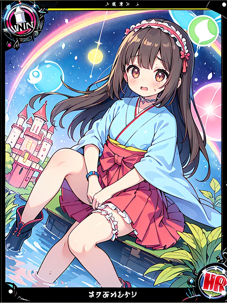photo realistic, (masterpiece,best quality:1.4),(8k,raw photo,photo realistic:1.2), detailed skin, detailed face, ((1girl)),Japanese idol, cute face, little girl, Not Safe for Work, (raw photo, photo realistic: 1.2), ALL Nudi-ty, nudi, (((NO panties))),nipp-les, Open twat, anus, went, (((hair of pubis, Not safe for work))), pubisure, (RED frilled japanese clothes), ((RED frilled hakama short skirt)), frilled, White frilled legwear, ankle boots, frilled choker, amulet, wrist cuffs, sash, frilled reg garter, (((No cloth))), cape, (((Holding a cute magic wand))), heart ring, ((long hair)), light brown hair, braid, brown eyes, straight hair, little girl, 12years old, petite, cute, happy, medium breasts, small nipp-les, (((sitting spread legs))), kanzashi, (hairband), (((transparent fake phallus fuck,Not for safe work))), heart shaped pupils, medium bob,((puss juice, Sweat, Sweatdrop)), (((spread puss,Not Safe for Work))), (((ure-thra))), ((uterus)), ((clitoris)), urinates, anus, yumekawa,yumekawaii,pastel color,(wonderland garden:1.3),rainbow, imagination,(no gravity, floating Castle:1.4),heart background, beam of light, glittering ball of light, (water-color),((Multicolored lights)), (((trading card))),