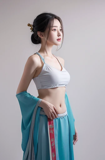 Hanfu，female student，Open your clothes，naked，breast，cleavage，side breasts，underboob，belly button