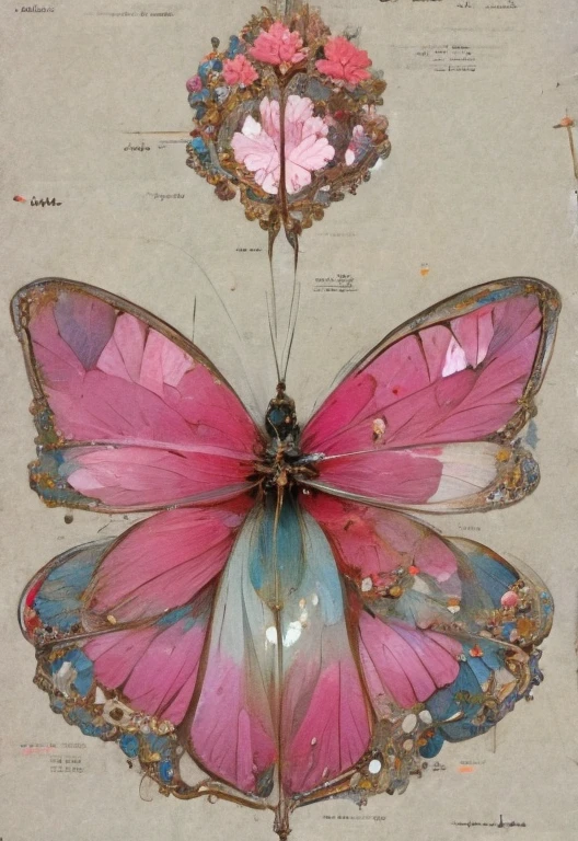 Butterflies anthropomorphic,Butterfly sprites,extreme details, flawless, Aerial View, Like a work of art, Anime girl with butterfly wings, Pink hair and purple dress complement each other perfectly, Genshin Ayaka staring into the distance, Lead us into the world of Original God.