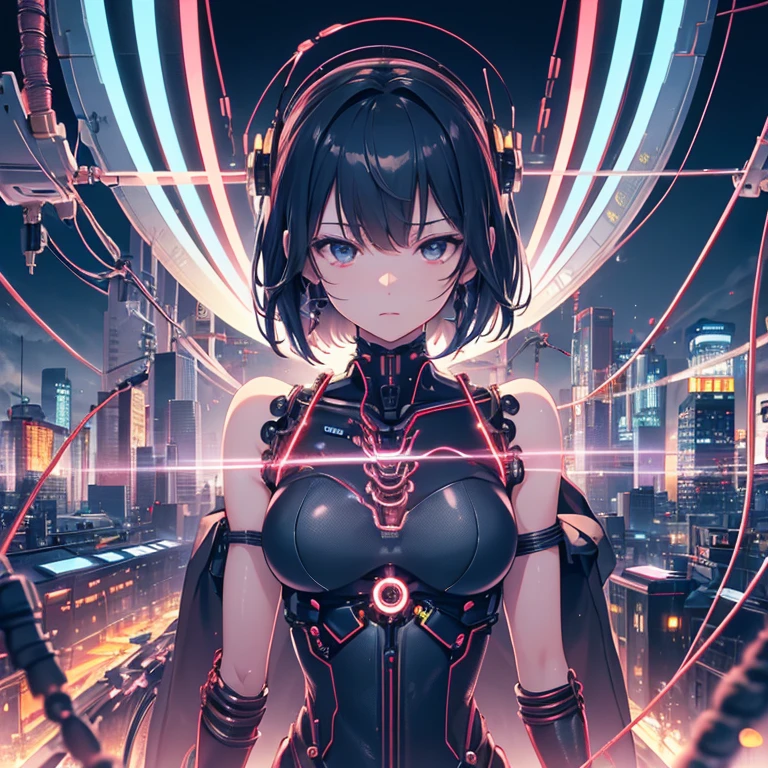 (((Cyber World))), (((highest quality))), ((super detailed)), (High-definition CG illustration), ((very delicate and beautiful)), ((arms、Katana、armsを持つ))cinematic light,((1 mechanical girl)),alone, ,whole body,(mechanical joint:1.4),Expressionless,(Wires and cables attached to the head and body:1.5),small breasts,short hair,(character focus),SF、flower