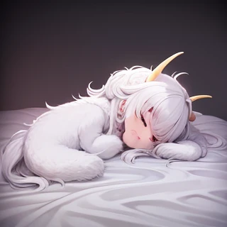 White Dragon,Deformed,Sleeping Dragon,Sleep making Zzz noises,long horn on head,One horn,long horns,Straight corners