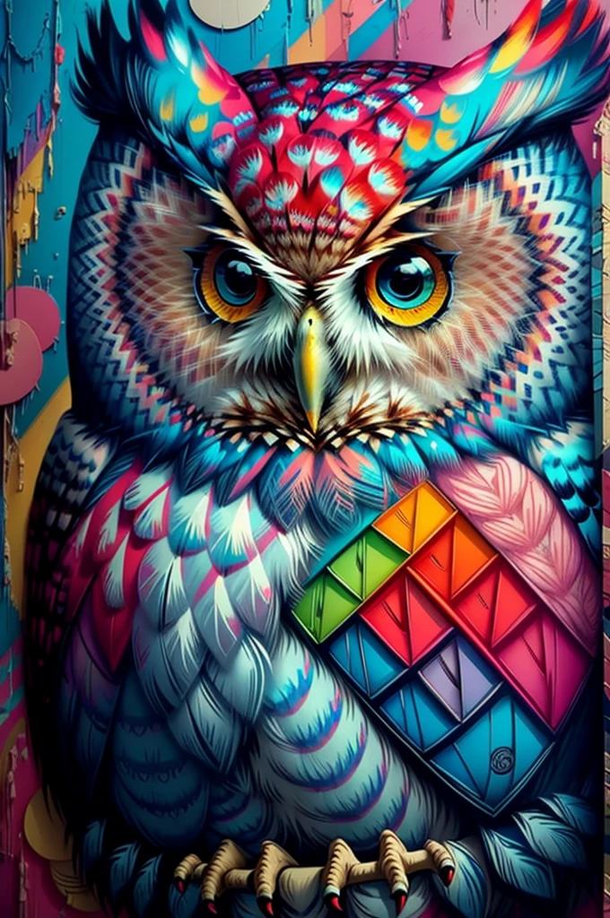 (owl), Eduardo Kobra padding ,wall PORTRAIT geometric multidimensional, art, Little,
yan 08k, beautiful, colorful,
masterpiece, highest quality, highest quality, official art, beautiful and aesthetic,