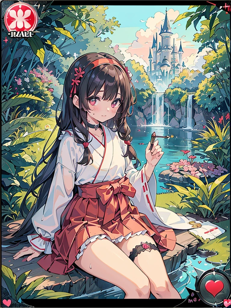 photo realistic, (masterpiece,best quality:1.4),(8k,raw photo,photo realistic:1.2), detailed skin, detailed face, ((1girl)),Japanese idol, cute face, little girl, Not Safe for Work, (raw photo, photo realistic: 1.2), ALL Nudi-ty, nudi, (((NO panties))),nipp-les, Open twat, anus, went, (((hair of pubis, Not safe for work))), pubisure, (RED frilled japanese clothes), ((RED frilled hakama short skirt)), frilled, White frilled legwear, ankle boots, frilled choker, amulet, wrist cuffs, sash, frilled reg garter, (((No cloth))), cape, (((Holding a cute magic wand))), heart ring, ((long hair)), light brown hair, braid, brown eyes, straight hair, little girl, 12years old, petite, cute, happy, medium breasts, small nipp-les, (((sitting spread legs))), kanzashi, (hairband), (((transparent fake phallus fuck,Not for safe work))), heart shaped pupils, medium bob,((puss juice, Sweat, Sweatdrop)), (((spread puss,Not Safe for Work))), (((ure-thra))), ((uterus)), ((clitoris)), urinates, anus, yumekawa,yumekawaii,pastel color,(wonderland garden:1.3),rainbow, imagination,(no gravity, floating Castle:1.4),heart background, beam of light, glittering ball of light, (((trading card))),