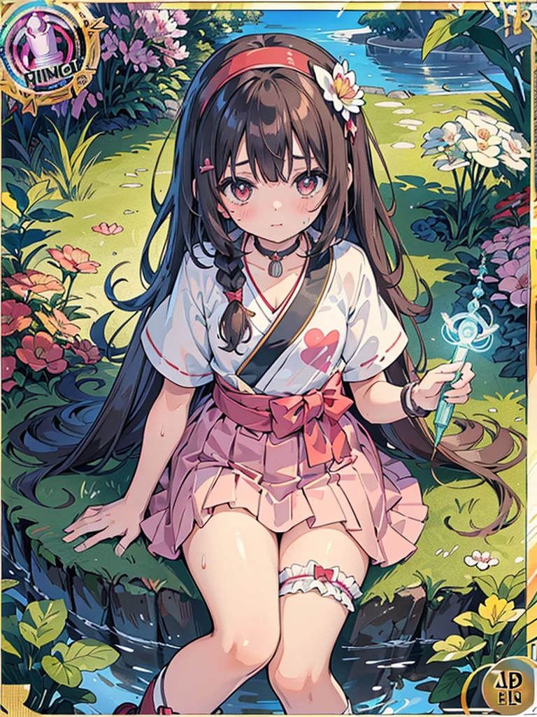 photo realistic, (masterpiece,best quality:1.4),(8k,raw photo,photo realistic:1.2), detailed skin, detailed face, ((1girl)),Japanese idol, cute face, girl, Not Safe for Work, (raw photo, photo realistic: 1.2), ALL Nudi-ty, nudi, (((NO panties))),nipp-les, Open twat, anus, went, (((hair of pubis, Not safe for work))), pubisure, (RED frilled japanese clothes), ((RED frilled hakama short skirt)), frilled, White frilled legwear, ankle boots, frilled choker, amulet, wrist cuffs, sash, frilled reg garter, (((No cloth))), cape, (((Holding a cute magic wand))), heart ring, ((long hair)), light brown hair, braid, brown eyes, straight hair, little 12years old,ite, cute, happy, medium breasts, small nipp-les, (((sitting spread legs))), kanzashi, (hairband), (((transparent fake phallus fuck,Not for safe work))), heart shaped pupils, medium bob,((puss juice, Sweat, Sweatdrop)), (((spread puss,Not Safe for Work))), (((ure-thra))), ((uterus)), ((clitoris)), urinates, anus, yumekawa,yumekawaii,pastel color,(wonderland garden:1.3),rainbow, imagination,(no gravity, floating Castle:1.4),heart background, beam of light, glittering ball of light, (((trading card))),
