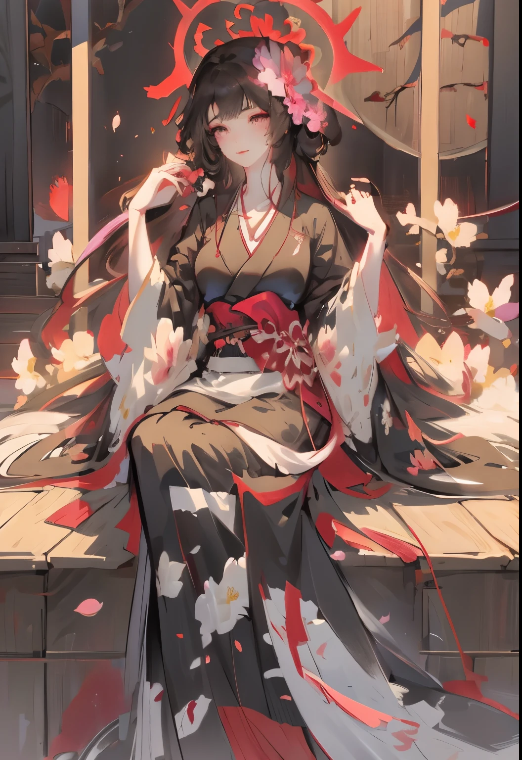 Wearing a kimono、Alafid woman with flowers on her head, beautiful numbers艺术work, beautiful numbers插图, beautiful numbers, Gorgeous numbers, guweiz style artwork, Realistic anime girl rendering, Smooth anime CG art, beautiful numbers艺术, Great digital art and detail, Stunning digital illustrations, Detailed digital animation art, April rendering, Beautiful anime portrait