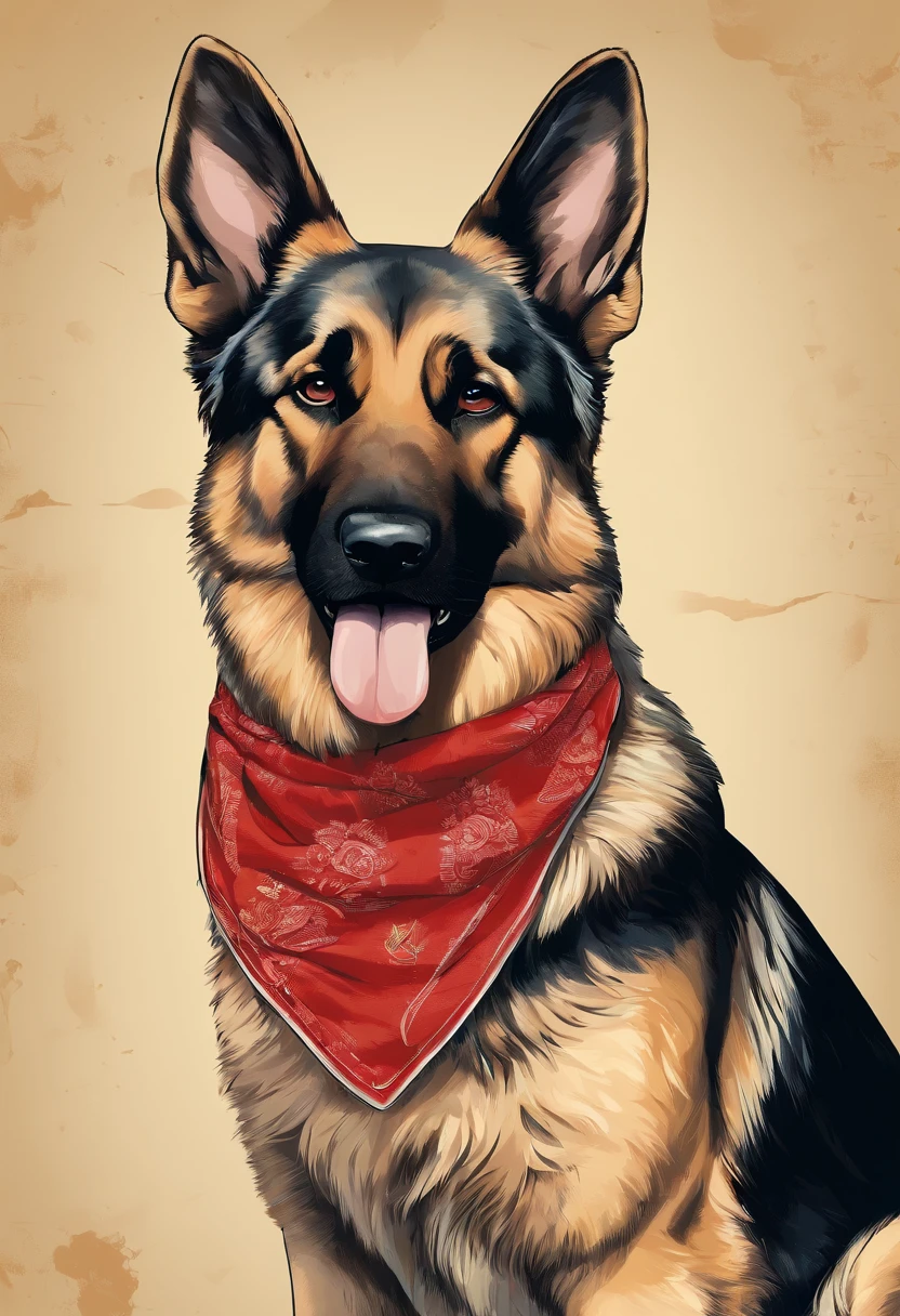  German Shepherd dog,  Using rocker accessories, he wears a red bandana around his neck, Fashion glasses, famous brand cap, (((cartazes, planfetos, adesivos, propaganda, revista.)))
