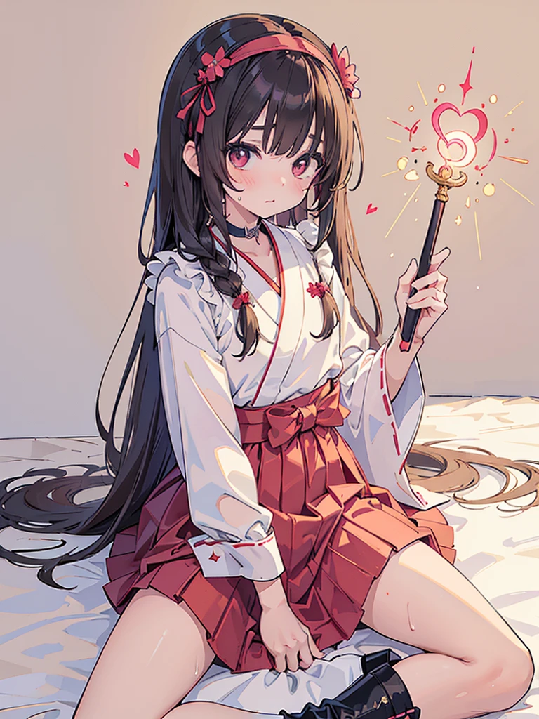 photo realistic, (masterpiece,best quality:1.4),(8k,raw photo,photo realistic:1.2), detailed skin, detailed face, ((1girl)),Japanese idol, cute face, little girl, Not Safe for Work, (raw photo, photo realistic: 1.2), ALL Nudi-ty, nudi, (((NO panties))),nipp-les, ((twat)), anus, went, (((hair of pubis, Not safe for work))), pubisure, (RED frilled japanese clothes), ((RED frilled hakama short skirt)), frilled, White frilled legwear, ankle boots, frilled choker, amulet, wrist cuffs, sash, frilled reg garter, cape, (((Holding a cute magic wand))), heart ring, ((long hair)), light brown hair, braid, brown eyes, straight hair, little girl, 12years old, petite, cute, happy, medium breasts, small nipp-les, (((sitting spread legs))), kanzashi, (hairband), (((fake phallus fuck,Not for safe work))), heart shaped pupils, medium bob,((puss juice, Sweat, Sweatdrop)), (((spread puss,Not Safe for Work))), (((ure-thra))), ((uterus)), ((clitoris)), urinates, anus, yumekawa,yumekawaii, pastel color, rainbow, imagination, ,heart background, beam of light, glittering ball of light,