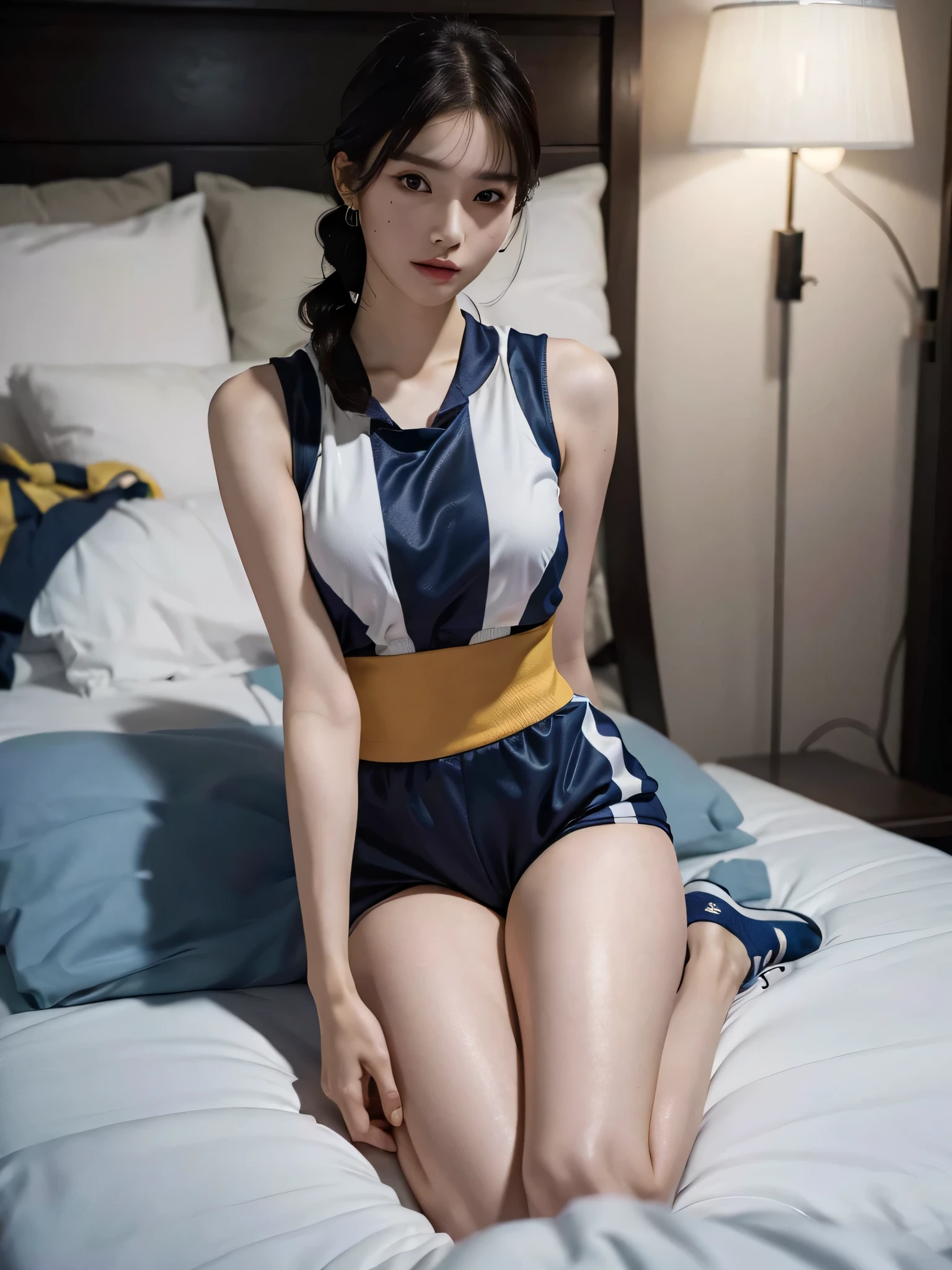 (highest quality, 8K, masterpiece: 1.3), かわいい日本人の女の子を強調する細いabdomen: 1.3, (random hairstyle, Standard Chest: 1.2), uniform: 1.2, one girl, かわいい日本人の女の子を強調する細いabdomen No: 1.4, (random hairstyle, Standard Chest: 1.2), uniform: 1.2, beach, super detailed face, complicated eyes, double eyelid, disorganized, RAW photo, very delicate and beautiful, masterpiece, highest quality, ultra high resolution, 16k, surreal, super detailed, perfect anatomy, super dense skin, perfect figure, Highly detailed CG 8k wallpaper, 20's, very slim body, (tight waist:1.1), very small head, very small face, delicate features, tearful mole, mole on chest, earrings, thin legs, (very huge round breasts:1.3), (full body shot:1.2), short middle hair, wavy hair, (volleyball uniform:1.2), No sleeve, (barefoot:1.1), abdomen,