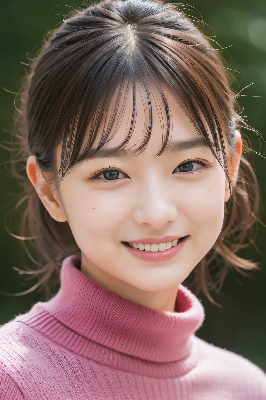 (masterpiece, highest quality, looking at the viewer:1.4), close, RAW photo, confused, 8K, 85mm, Sophisticated, Dalpink Turtleneck Sweater, (smile:0.2)