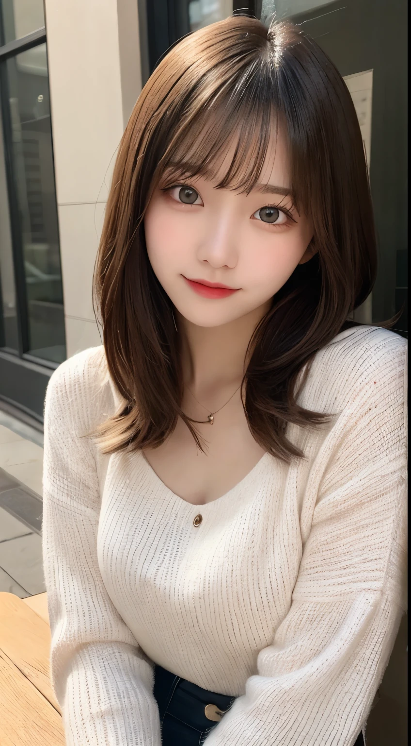 table top, highest quality, shape, Super detailed, finely, High resolution, 8k wallpaper, 完璧なダイナミックな構shape, beautiful and detailed eyes, elegant winter clothes,medium hair,small breasts natural color lip, bold sexy pose,smile、20 year old girl、cute、Sexy looking at camera,night,beautiful and detailed face,elegant face,perfect and beautiful face,Slim face and body,spread your arms wide、background blur