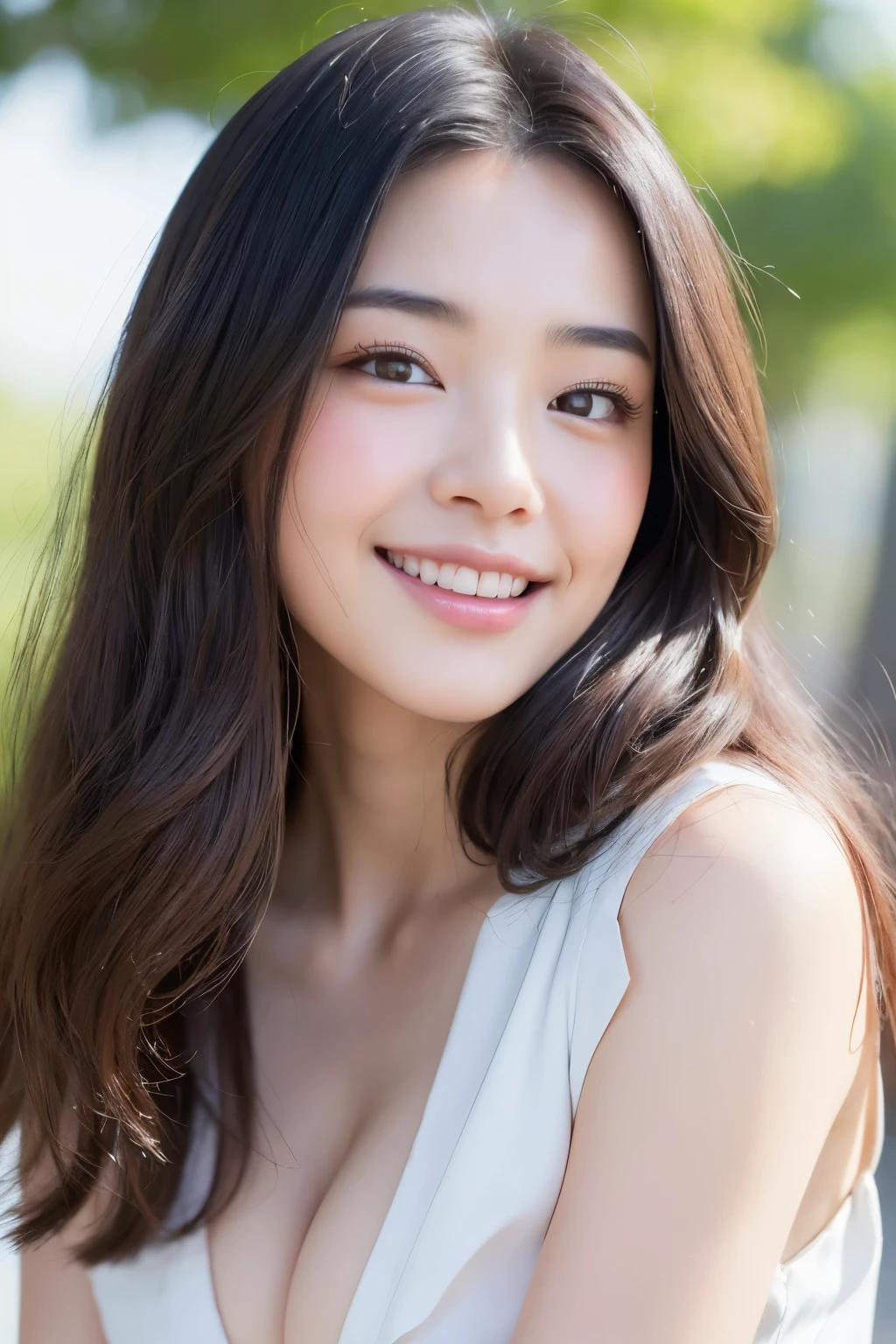 ((top-quality、8k、masterpiece:1.3))、女の子1人、Focused、Adorable beauty with a smile:1.3.Beautiful and ultra-detailed face、beautifully detailed eyes、二重まぶた、Lustrous hair、Sexy face、I'm having lunch