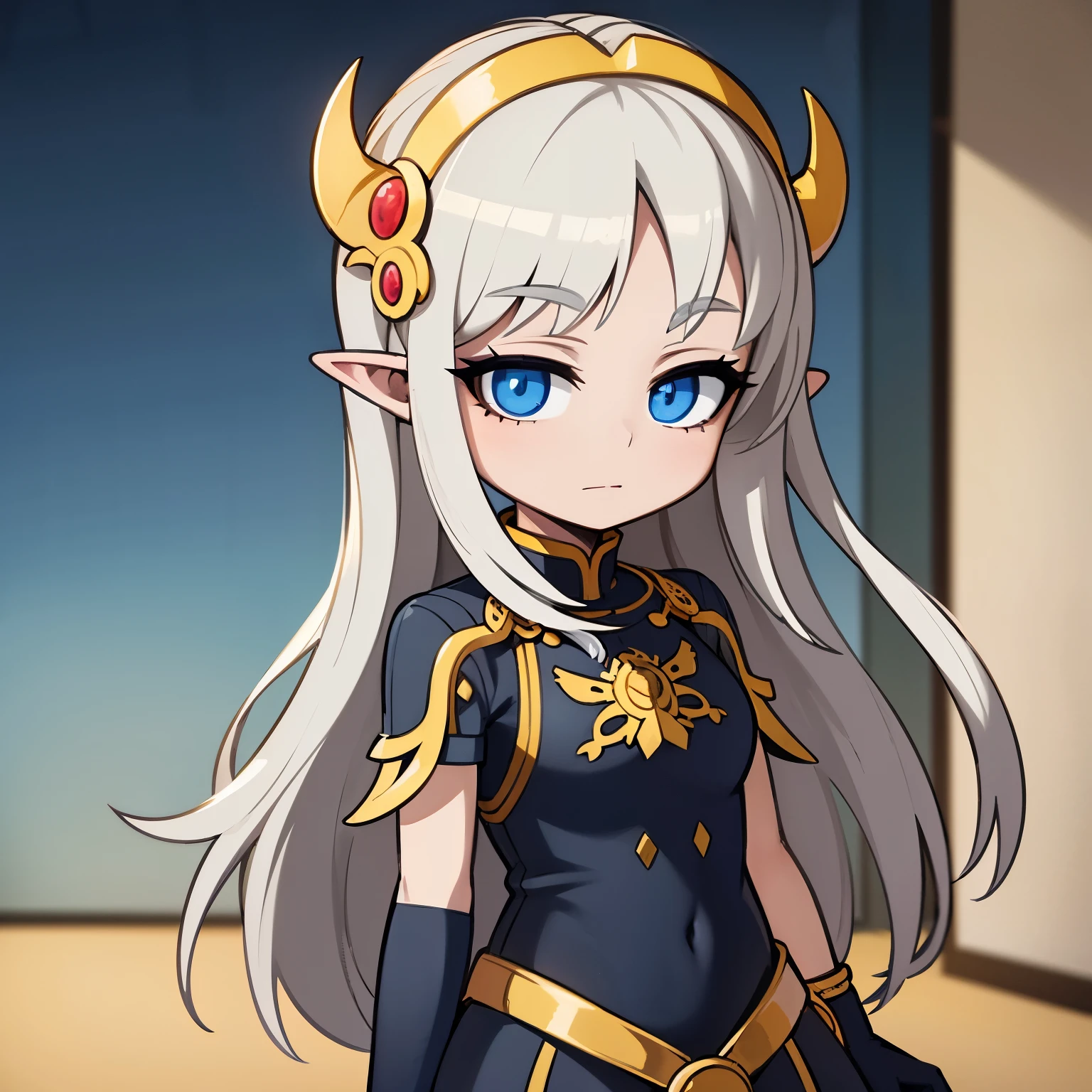Obra maestra la mejor calidad, Imgen anime de una loli elfo que tiene ojos de estrella y viste un vestido medieval 
