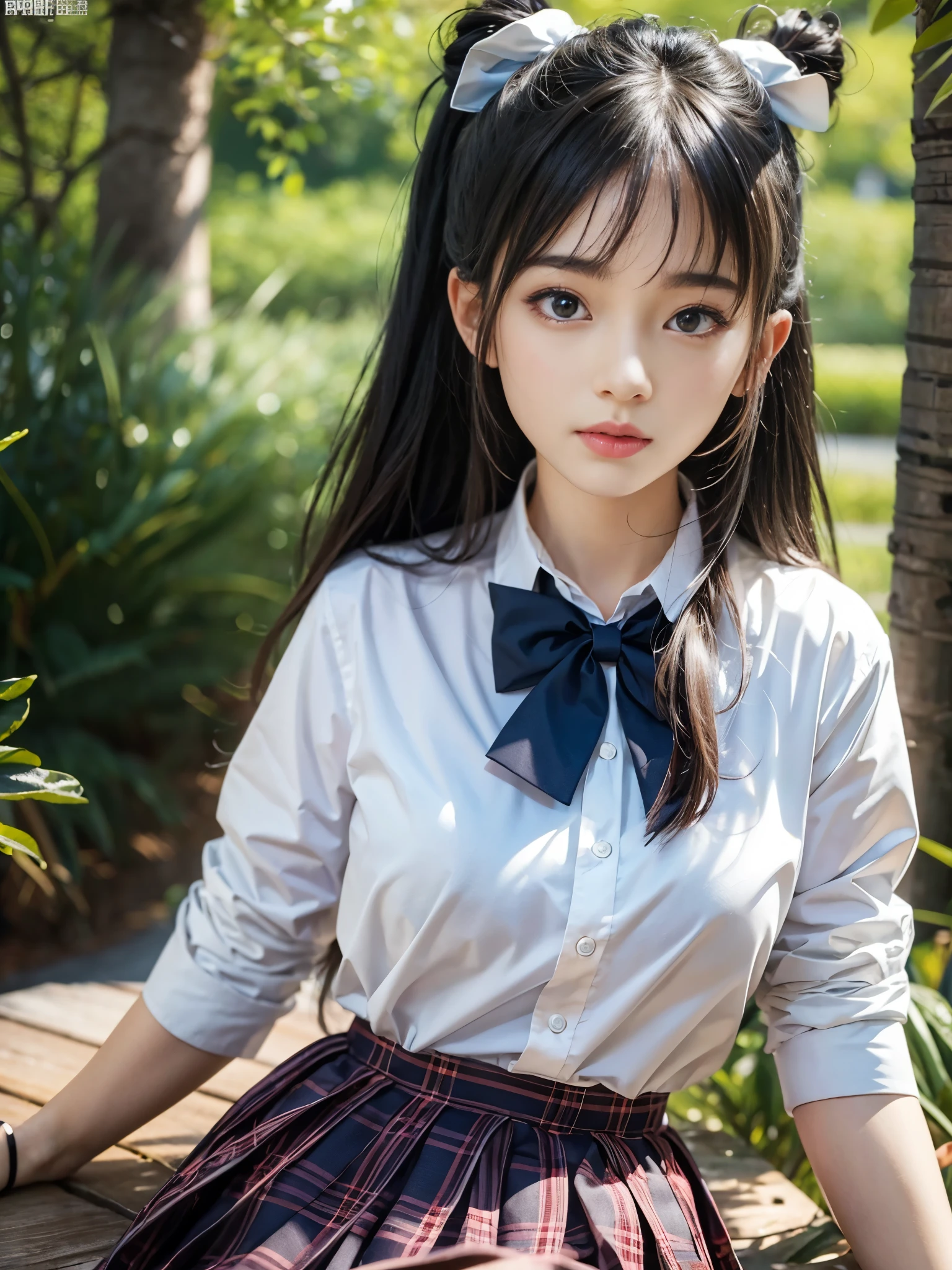 (8K, highest quality, table top: 1.2), realistic, ultra high resolution, intricate details, 1 girl, beautiful face, jk suit, white shirt, yellow bow tie, yellow skirt, plaid skirt, pleated skirt, Upper body, Are standing, wide angle lens, 超realistic女子高生, 超realistic女子高生, Realistic anime 3d style, realistic Schoolgirl, Smooth anime CG art, realistic 3d animation, beautiful anime high school girl, sakimichan hdri, Fantastic school student uniform, realistic anime, realistic若いアニメの女の子 (8K, highest quality, table top: 1.2), realistic, Super high resolution, intricate details, 1 girl, beautiful face, jk suit, white shirt, Upper body, forest