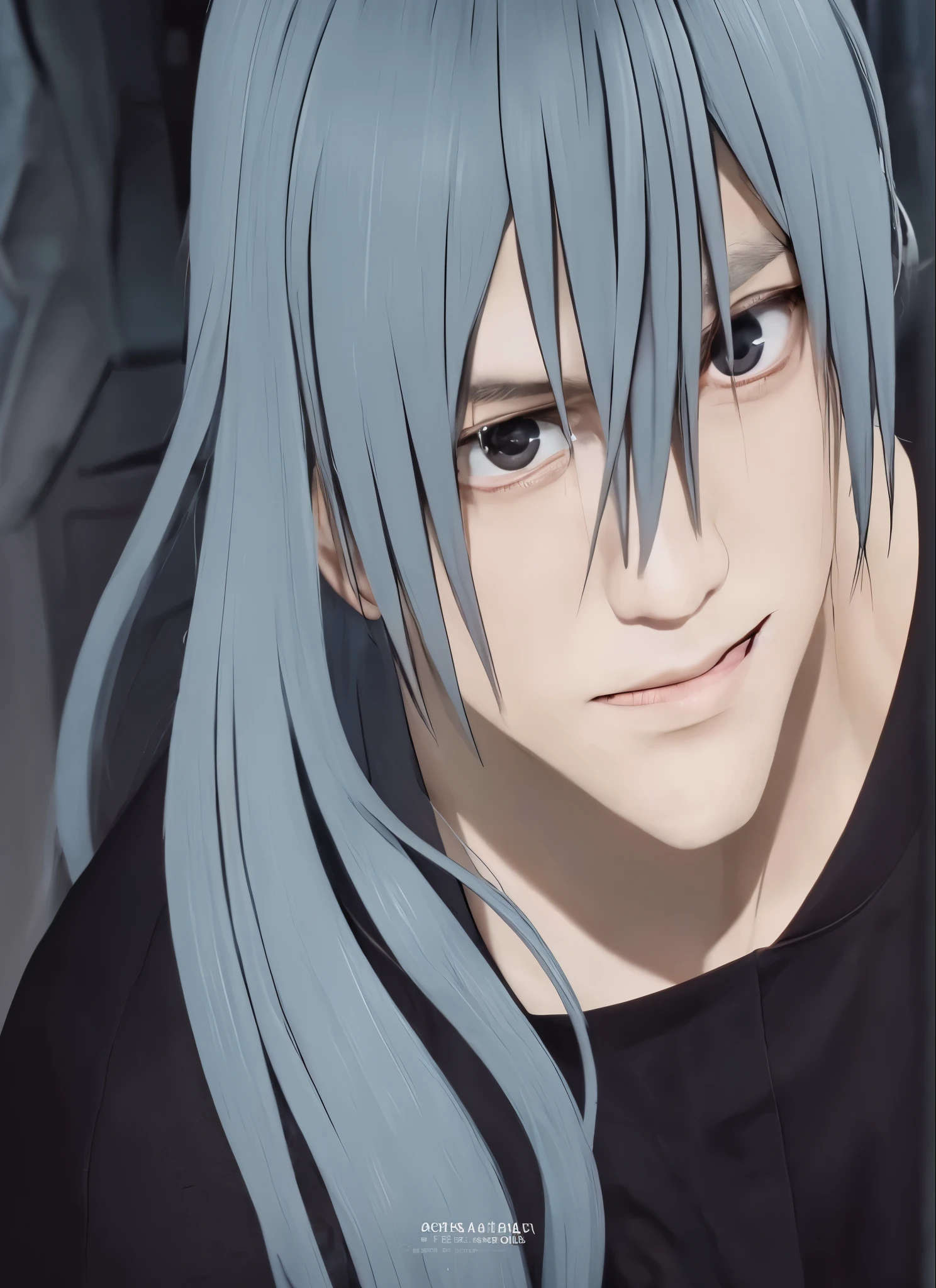 close-up photo of a person with gray hair and black clothes, handsome man Mahito jujutsu kaisen, he has dark gray hair, reincarnated as a realistic cursed spirit