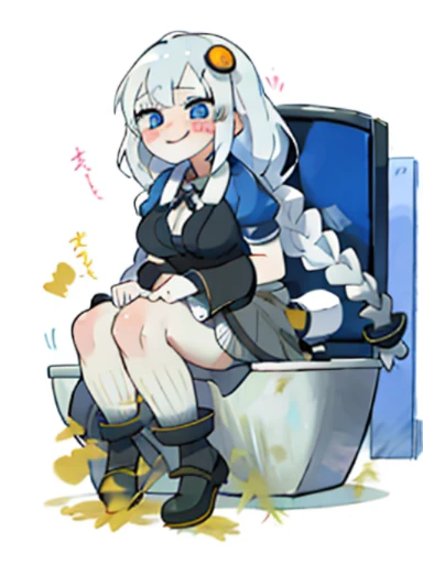 Akari Konusei、1 girl、gray hair、Gray skirt、black high heels、long braids、big breasts、women stink、fart、shyness、blush、Satisfied smile、Gas comes out of the butt、put pressure on your face、lots of gas、Feeling like diarrhea、Sweat、Active、My body trembles、Hip Attack、dynamism、blue eyes、toilet、Sit on the toilet seat、Confined spaces、