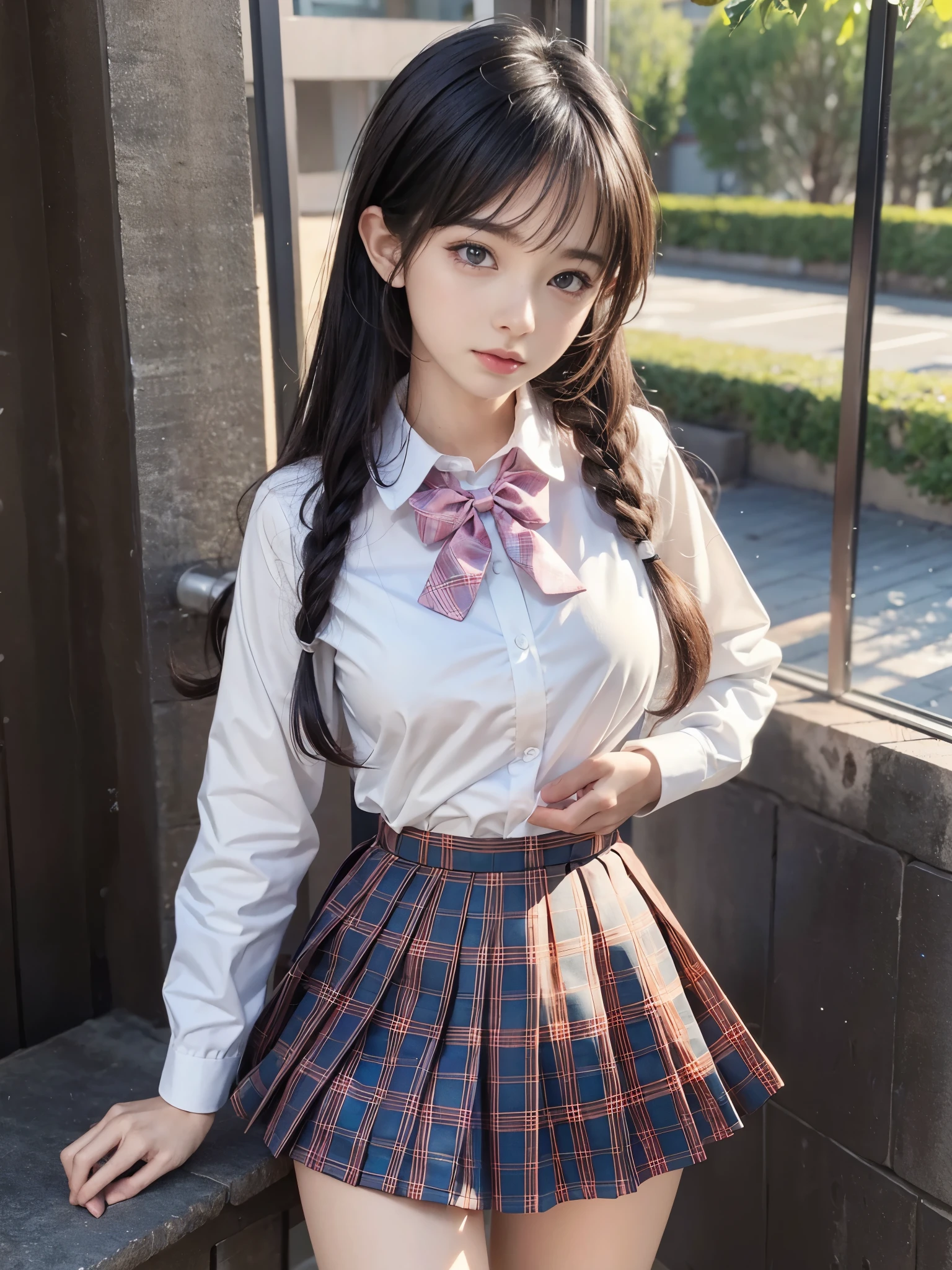 (8K, highest quality, table top: 1.2), realistic, ultra high resolution, intricate details, 1 girl, beautiful face, jk suit, white shirt, yellow bow tie, yellow skirt, plaid skirt, pleated skirt, Upper body, Are standing, wide angle lens, 超realistic女子高生, 超realistic女子高生, Realistic anime 3d style, realistic Schoolgirl, Smooth anime CG art, realistic 3d animation, beautiful anime high school girl, sakimichan hdri, Fantastic school student uniform, realistic anime, realistic若いアニメの女の子 (8K, highest quality, table top: 1.2), realistic, Super high resolution, intricate details, 1 girl, beautiful face, jk suit, white shirt, Upper body, forest