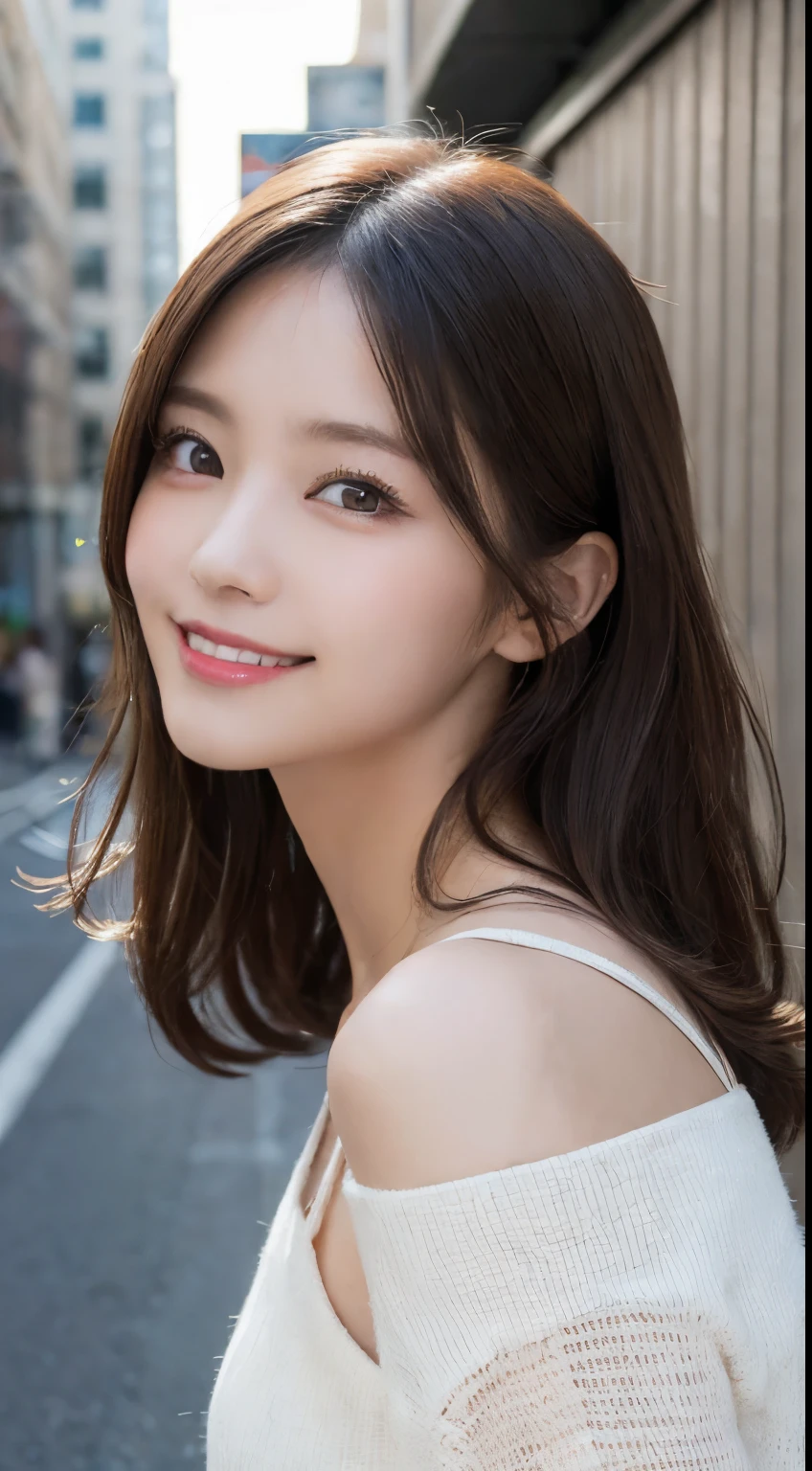 masutepiece, Best Quality, Illustration, Ultra-detailed, finely detail, hight resolution, 8K Wallpaper, Perfect dynamic composition, Beautiful detailed eyes, doress,Medium Hair, Mid-chest, Natural Color Lip, Random and sexy poses,Smile,Aoyama Street Walk、20 years girl