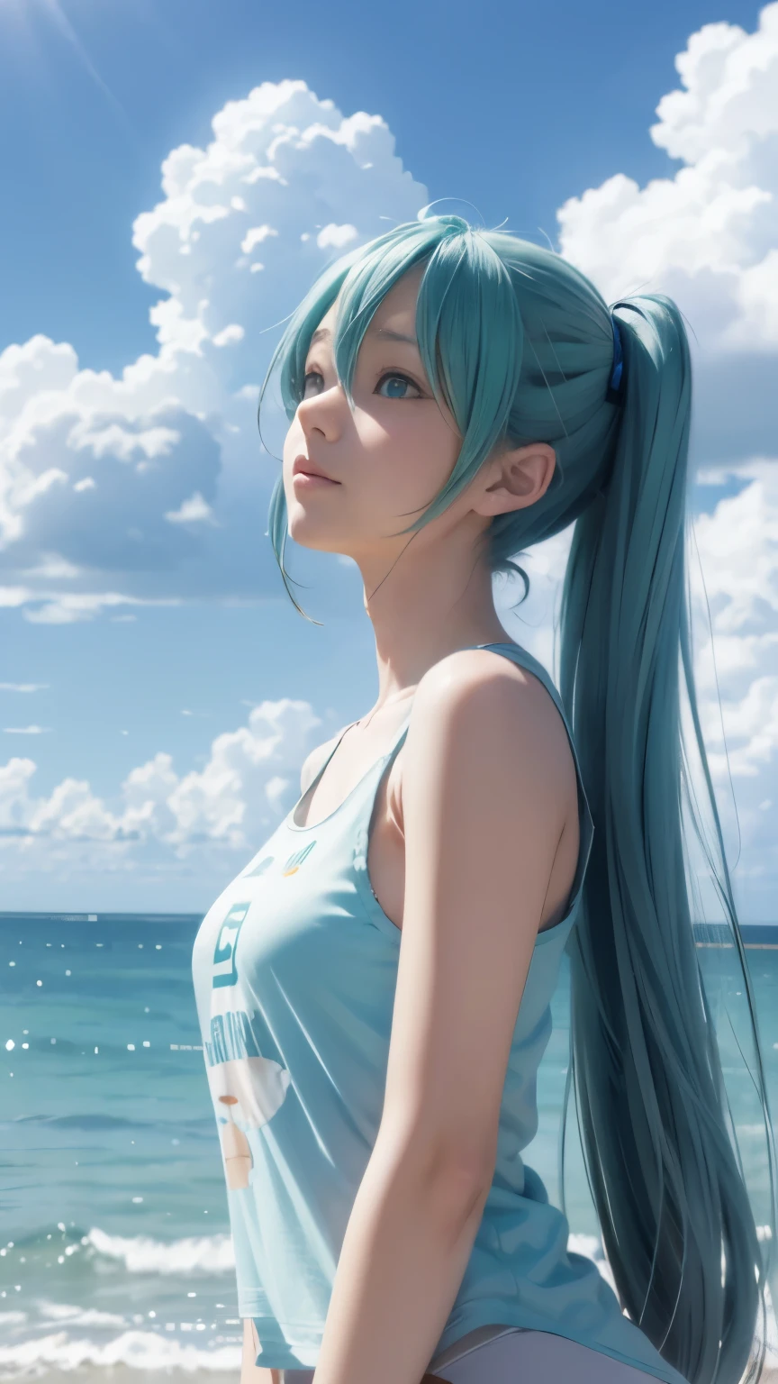 Hatsune Miku、summer sky、cumulonimbus,Tank top