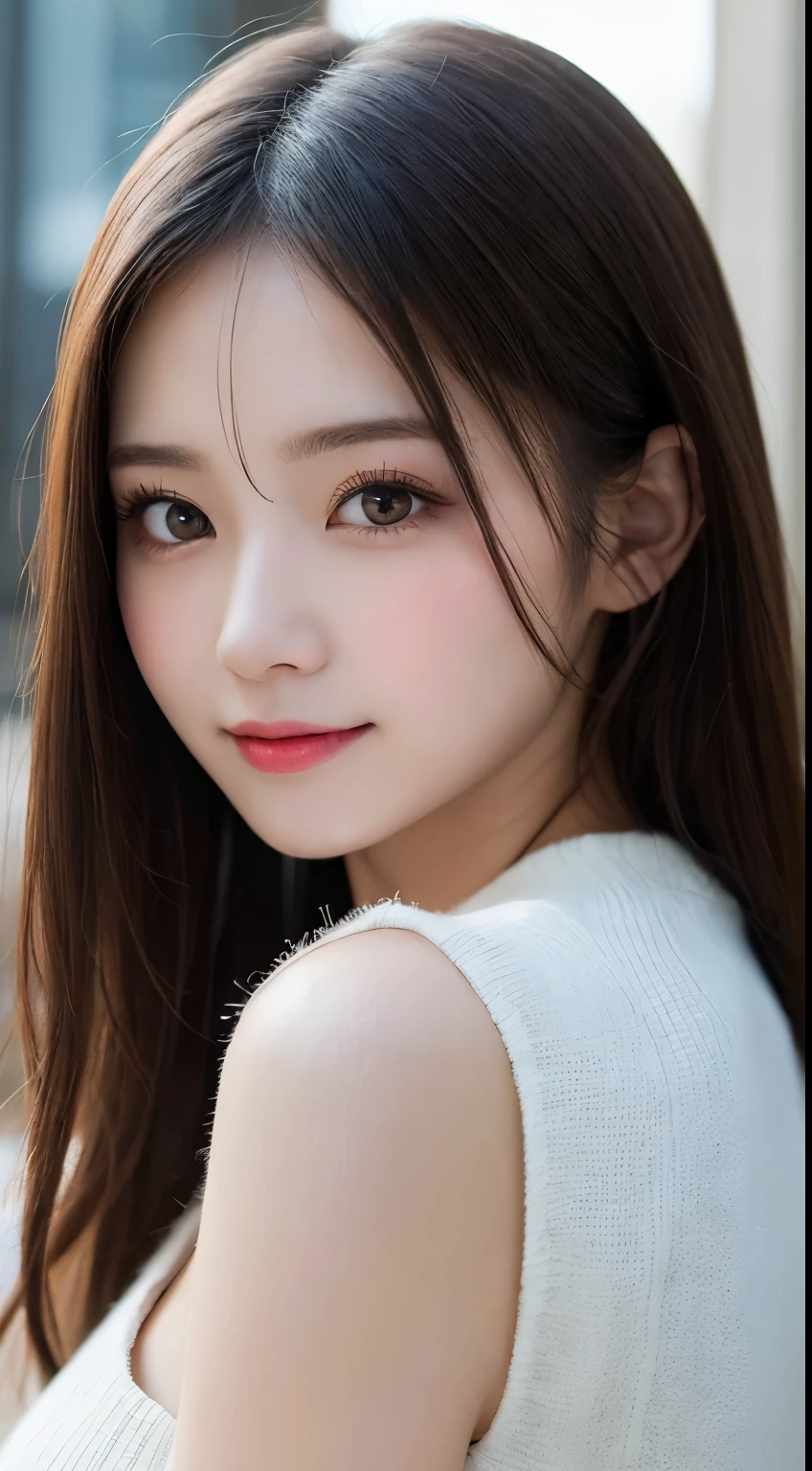 table top, highest quality, shape, Super detailed, finely, High resolution, 8k wallpaper, 完璧なダイナミックな構shape, beautiful and detailed eyes, Gorgeous black fluffy Tokyo winter clothes,ランダムなcute髪,small breasts,natural color lip, bold sexy pose,smile、20 year old girl、cute、sexy shot looking at camera,Always blur the background,perfect and beautiful face,Take only the face,beautiful and detailed face、slim face and style,Big eyes、Do gal makeup
