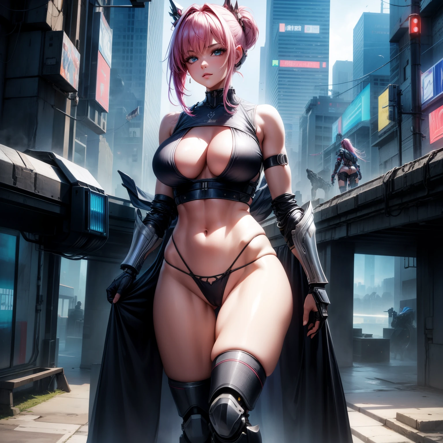 (8K ,Ultra-detailed,Super real photos,Best masterpiece,Nature,perfect work of art,perfect female body),A cyberpunk city,two women,Sister and sister, sisters,rainbow hair,perfect face,(huge tits),neighbor wife,woman hairstyle,elegant wife,At the police station,Exquisite and ,Wearing mechanical armor,Cool exposed mechanical armor,The chest armor is transparent,Able to see huge breasts,super short thong,Wearing a low-cut, off-the-shoulder mechanical armor,T-shaped small,huge big,transparent pink,full body shot,elastic muscles,raised raised raised,Obscenity exposed