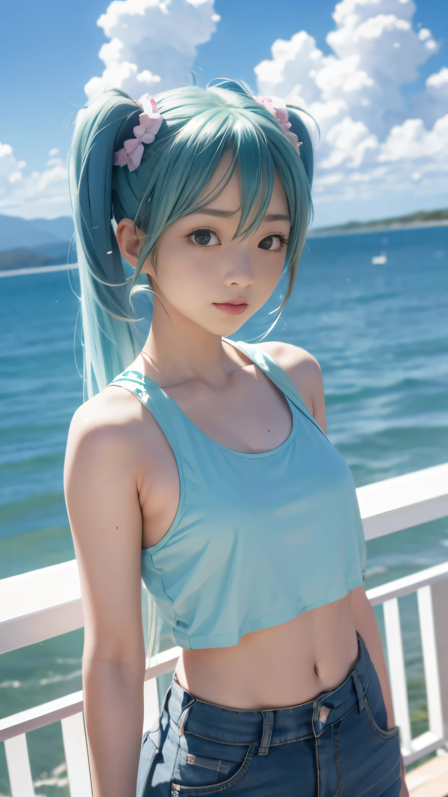 hatsune miku、summer sky、Cumulonimbus cloud、Tank top、sexy