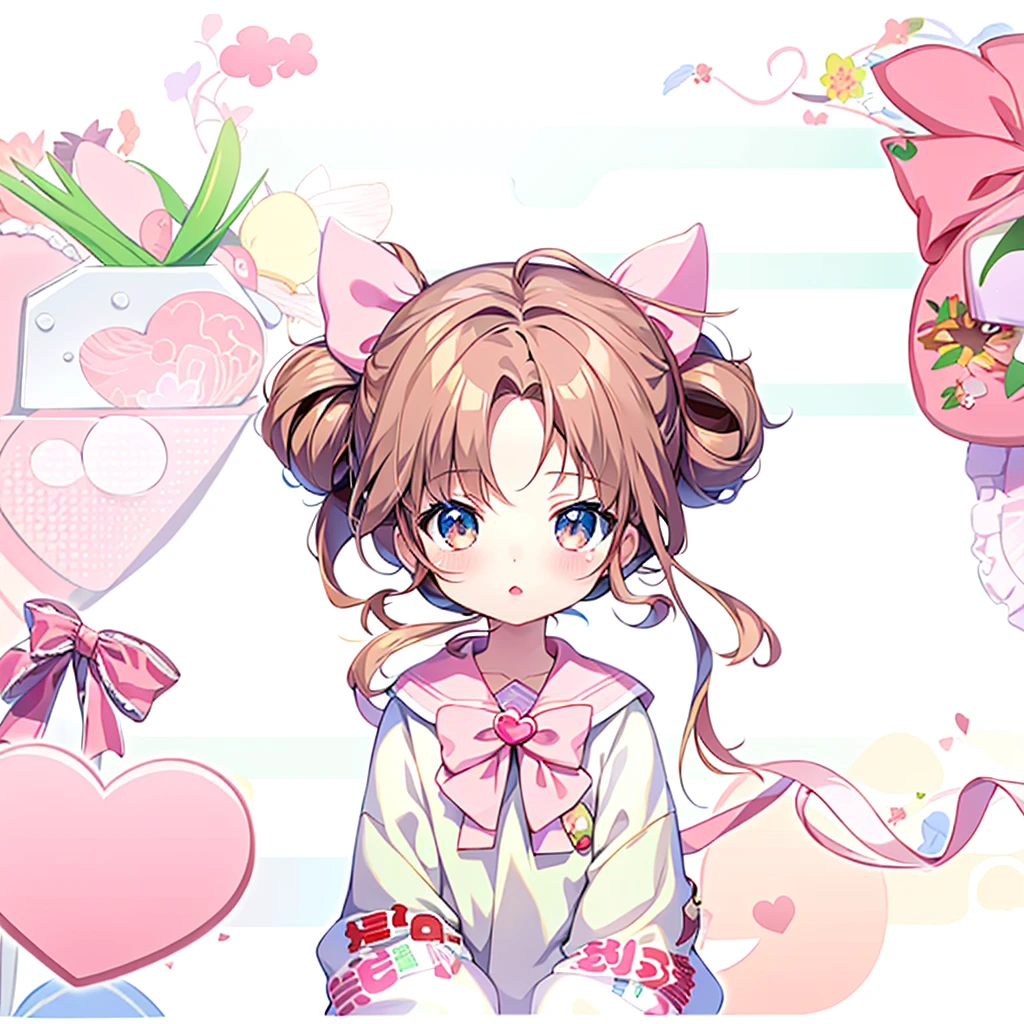 young anime girl with brown hair and pigtails in a bow and a pink heart, cute anime girl, soft anime illustration, splash art anime loli, loli, cute art style, kawaii realistic portrait, very beautiful anime girl, cute detailed digital art, cute anime, beautiful anime, portrait of magical girl, cute anime style