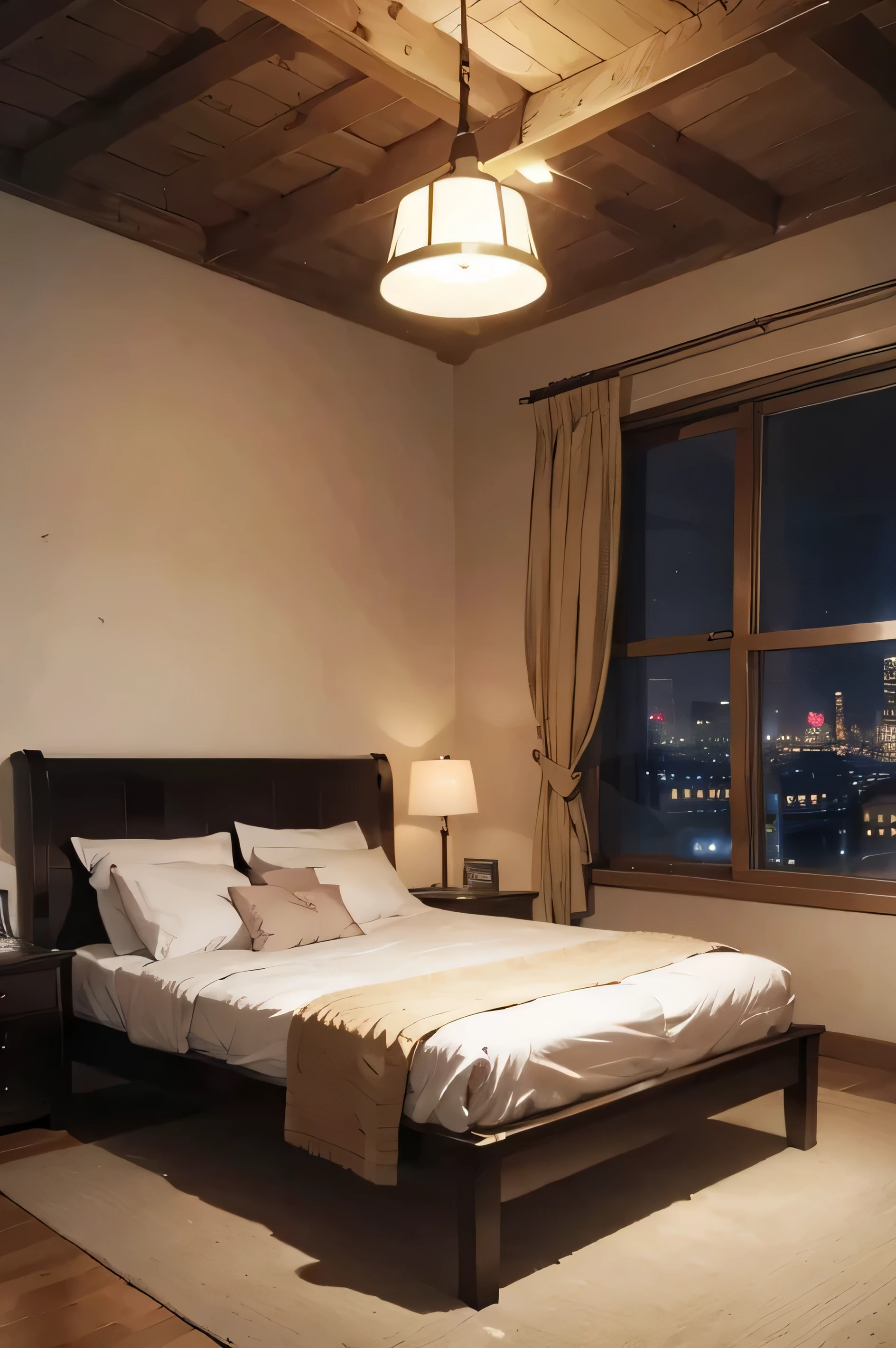 bedroom, night,indoor,window, lamp,