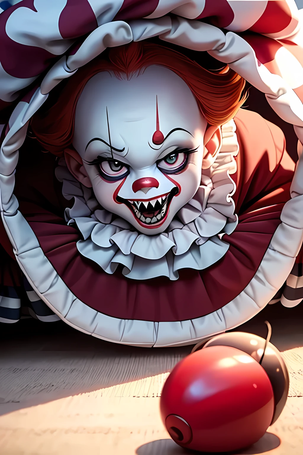 Scary clown pennywise hiding under bed