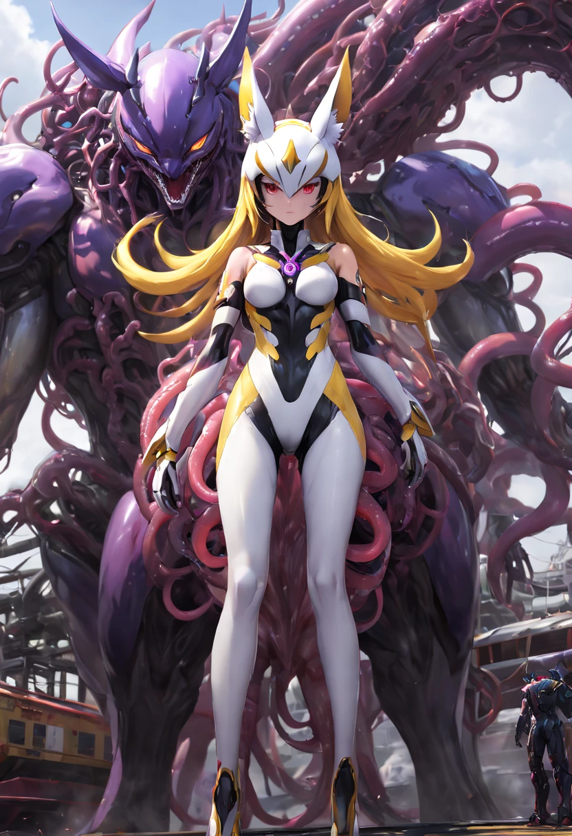 4K,real,realistic,near future,NSFW,transformation,,adult,Renamon and the giant battle mecha,livingclothes,The pilot is inside a giant battle mech.,Pilot details(full body concept art,Renamon is the pilot,Height: 160cm,The pilot is in front of a giant battle mech.,The pilot is wearing a Renamon-type tight skin suit.,face:Renamon type full face helmet,tentacle cock跨がる,attached to tentacles,fuck pusith tles,Renamon's tight skin suit is sticky and glossy with mucus.,A fluffy fox tail is growing,evil depravity,carnage),Details of the giant battle mecha(full body concept art,Humanoid,Looks like a fusion of Renamon and a dragon,symbiote,evil depravity,Height 40 meters,It has a fluffy tail.,fox ears,standing behind the pilot),tentacle cockpit,Inside thckpit(The cockpit ivered in tenes,there is a pilot,sitting in a tentacle-shaped cockpit)