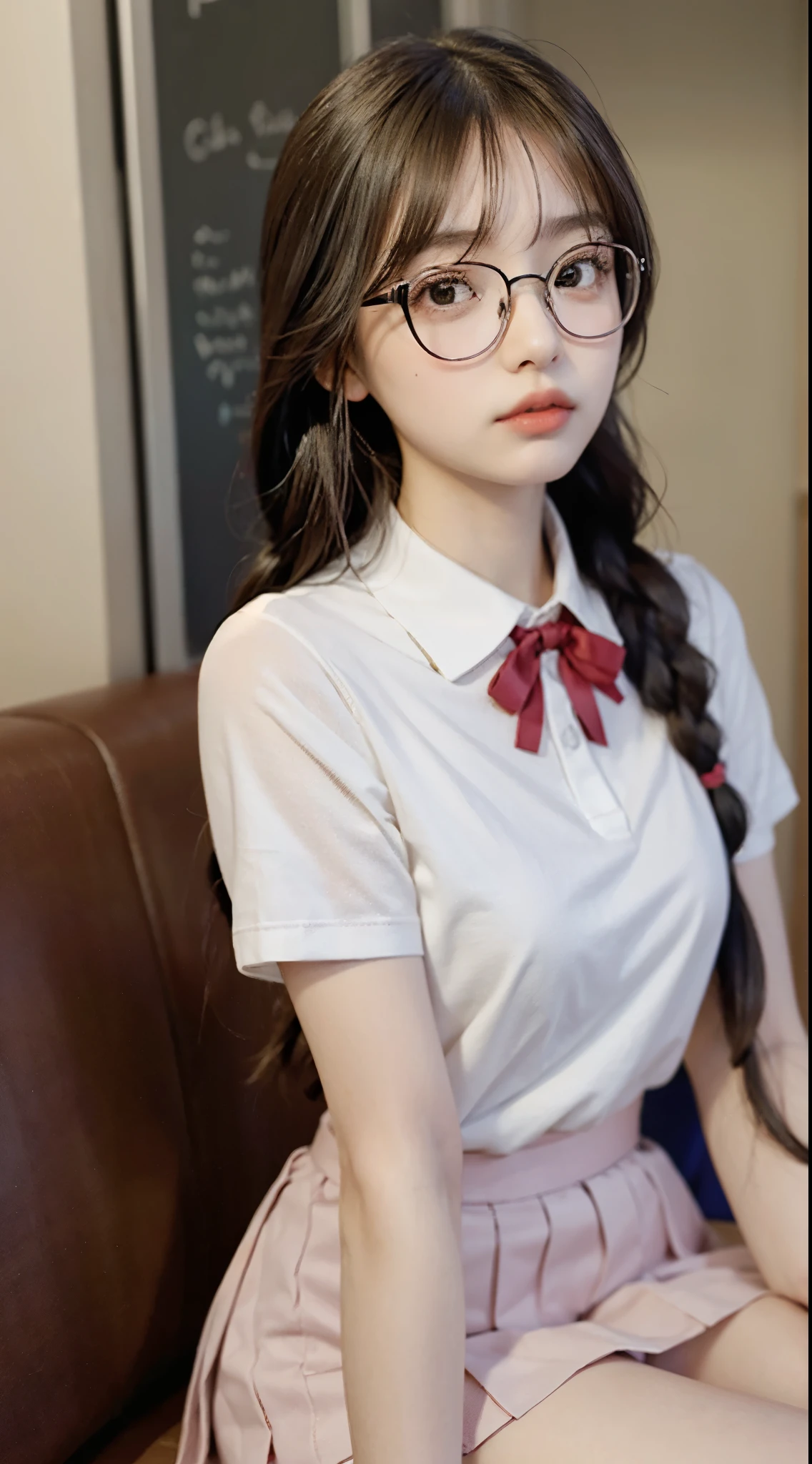 (masterpiece,best quality:1.4),(8k,raw photo,photo realistic:1.2),exquisite,portrait photography,realistic:1.4,high res,exquisite shiny skin:1.4,Textured skin,shining Clear hair,extremely detailed Clear skin,extremely detailed hair,extremely detailed Clear face,exquisite detailed Clear eyes,extremely detailed Clear ear,extremely detailed Clear lip,extremely detailed Girl's Hand,extremely detailed Clear designate,extremely detailed Clear Large natural breasts,exquisite detailed clear background:1.6,extremely detailed Clear articles for use in prostitution,(((1girl,20yo,Japanese cute idol,Saika Kawakita, small))),Large natural breasts:1.2,extremely cute:1.3,(Very detailed eye sparkle:1.3),(Very detailed,drooping eyes,Symmetrical eyes),,(Very Detailed long black hair,natural makeup,embarrassment:1.2,blush:1.2),,(Very detailed Cute girl's room,),(Very detailed Trendy fashion,exquisite design,exquisite embroidery,exquisite accessories,online shopping,LUMINE® Market,),nsfw,ass pov,Sitting with Knees Up on sofa at living, spread legs:1.5,Taken from the front,,Front view:1.6, ((show one's panties)),exquisite detailed school Summer uniform, (Glasses), Pleated skirt, Summer uniform, Knee-high socks,