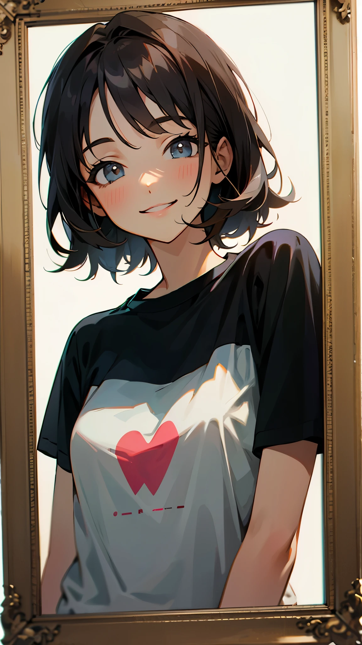 t-shirt, picture_frame, smile,