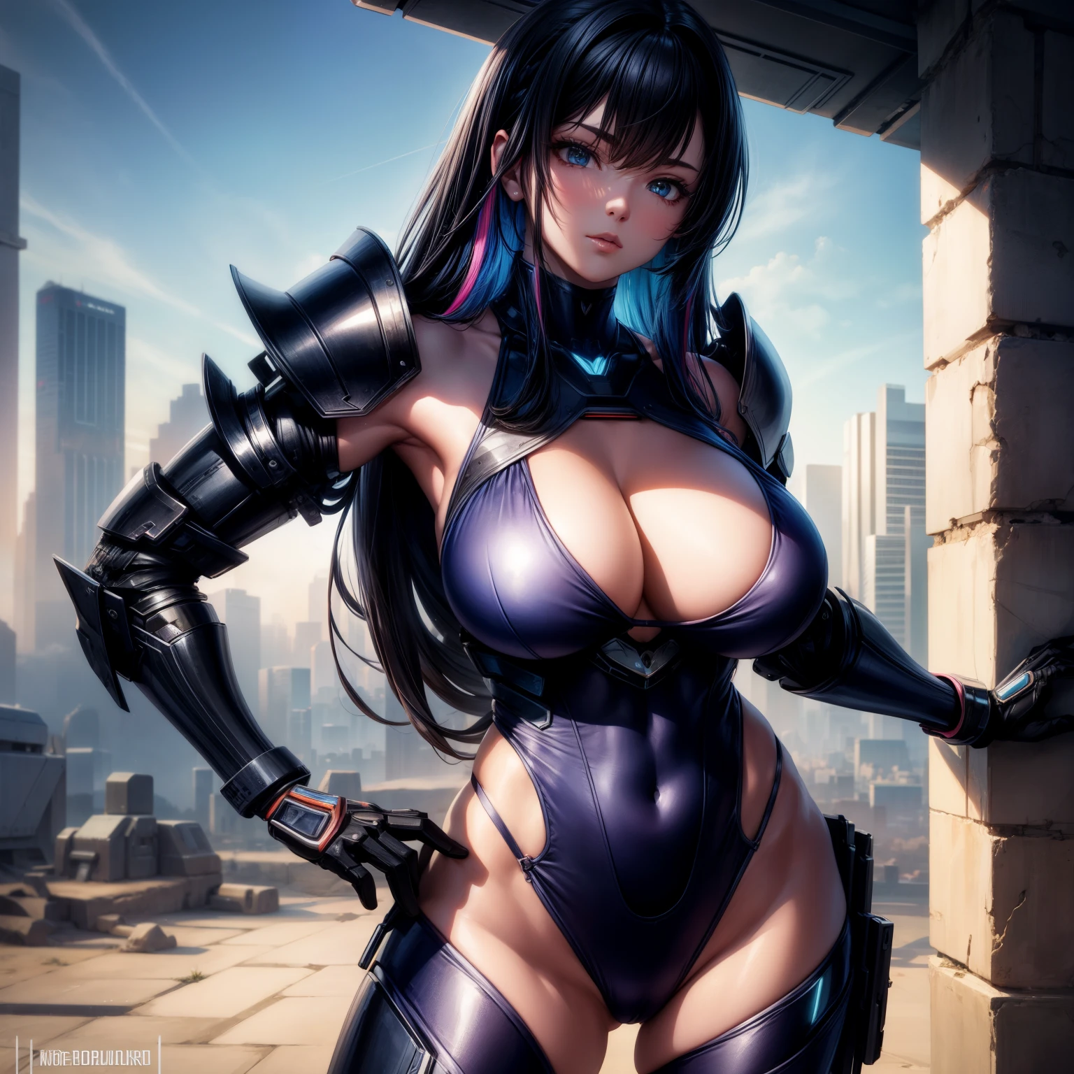 （8K ，Ultra-detailed，Super real photos，Best masterpiece，Nature，perfect work of art，perfect female body），A cyberpunk city，two women，Sister and sister， sisters，rainbow hair，perfect face，（huge tits），neighbor wife，woman hairstyle，elegant wife，At the police station，Exquisite and ，Wearing mechanical armor，Cool exposed mechanical armor，The chest armor is transparent，Able to see huge breasts，super short thong，Wearing a low-cut, off-the-shoulder mechanical armor，T-shaped small，huge  big，transparent pink，full body shot，elastic muscles，raised raised raised，Obscenity exposed
