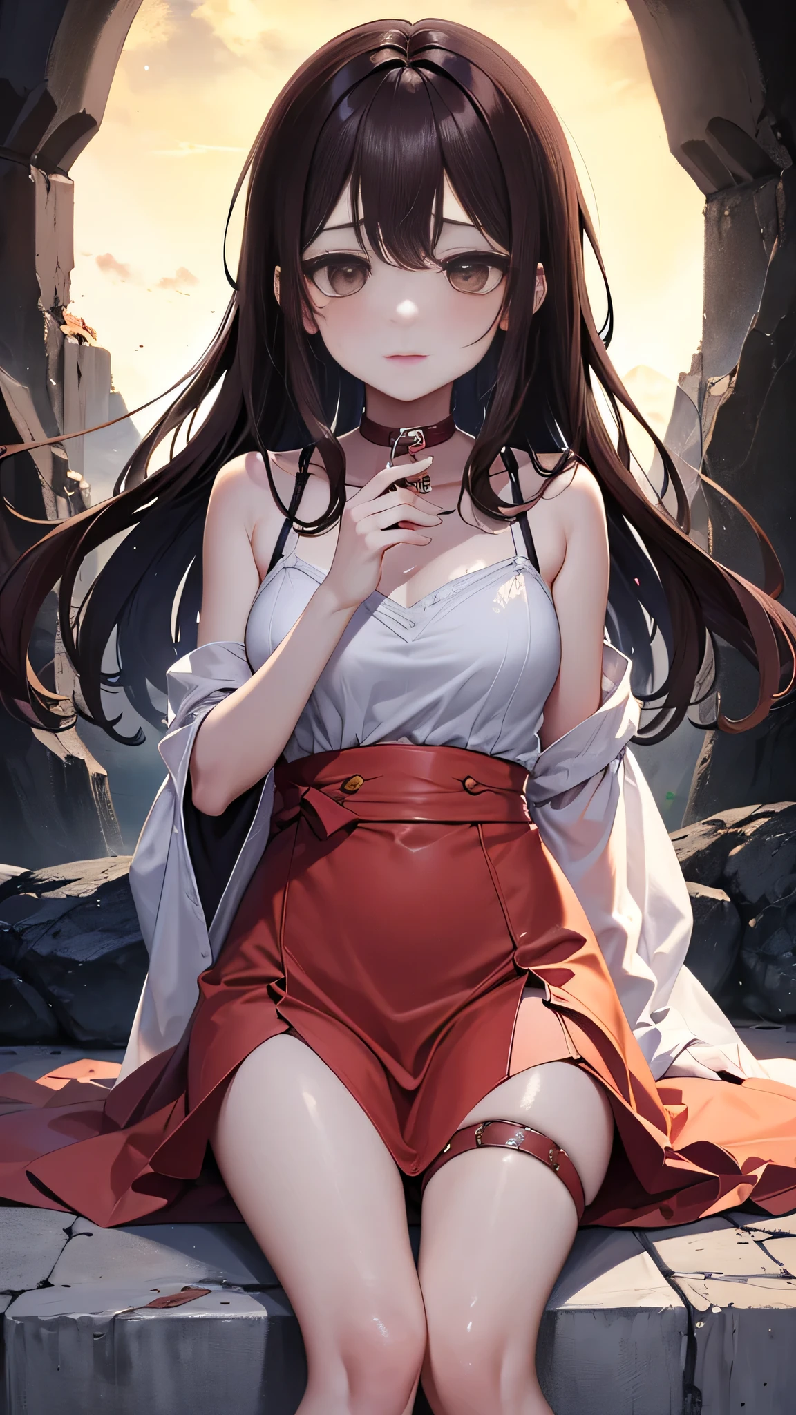It's like the season to chase love again、I sacrificed the sun, which is about to burst, and the moon, into tears.、peach color empty、(dark brown eyes:1.2)