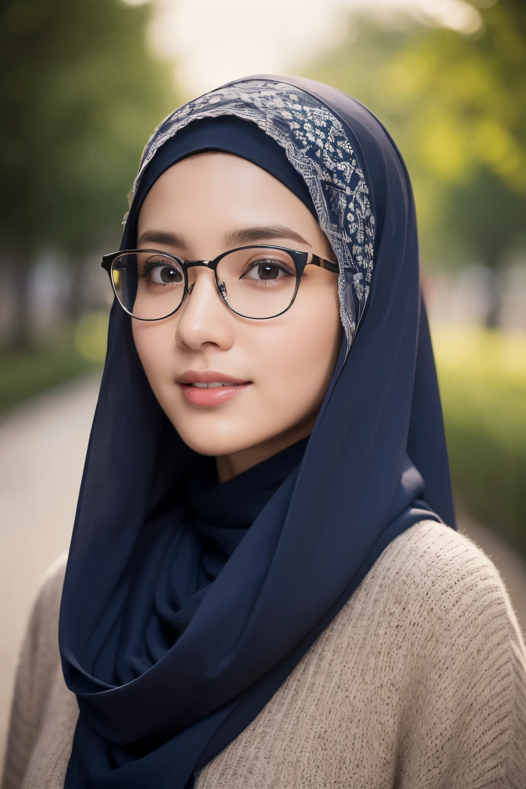 (best quality,4k,8k,highres,masterpiece:1.2),ultra-detailed,(realistic,photorealistic,photo-realistic:1.37),hijab malay girl,wearing glasses,petite body,beautiful detailed eyes,beautiful detailed lips,extremely detailed eyes and face,long eyelashes,smiling,portrait,soft lighting,vivid colors