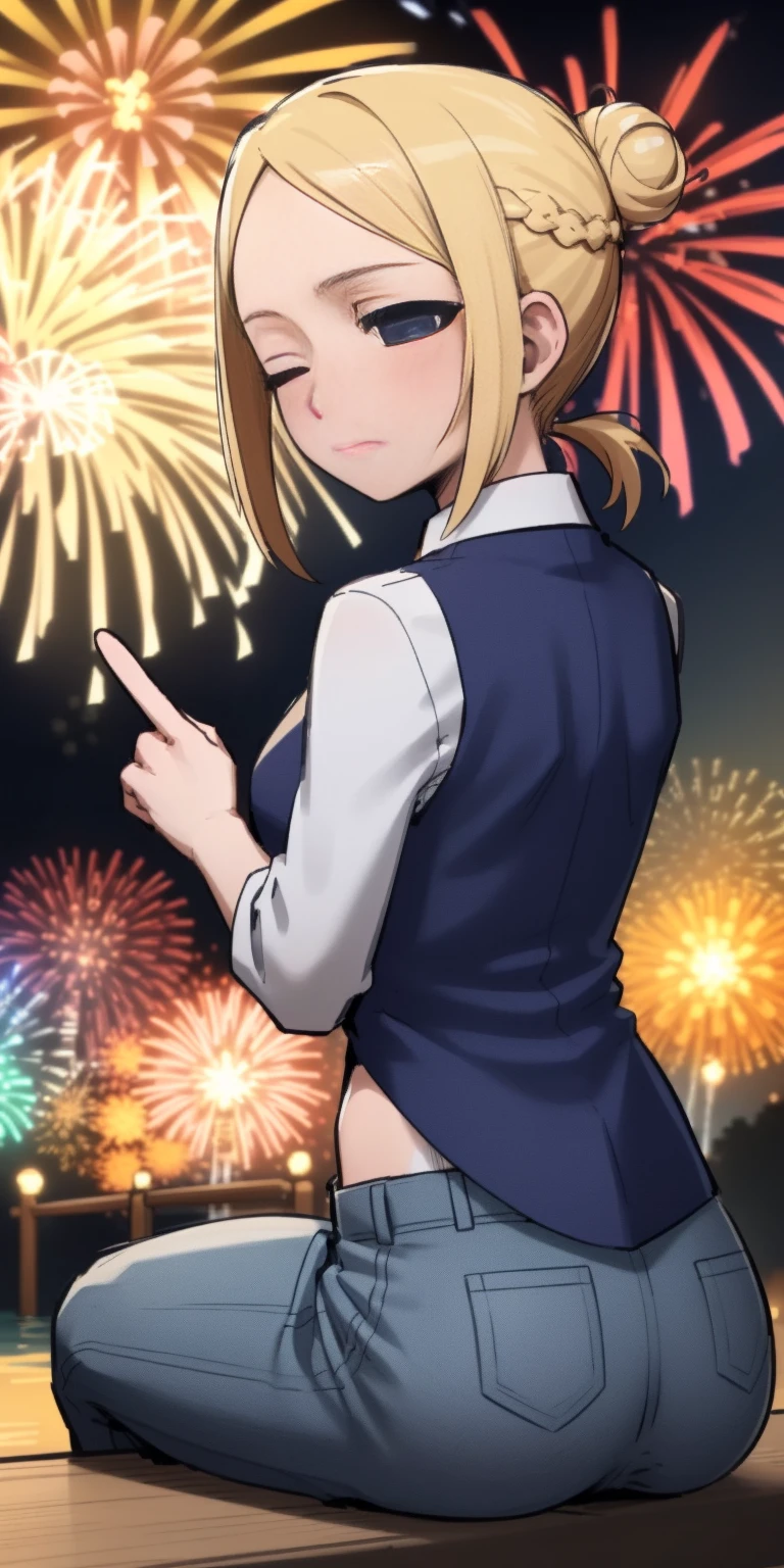 ((masterpiece, high quality, best quality, highres,))
outdoors, aerial fireworks,
night, night sky,
looking at viewer, from below,
embarrassed, blush,
Tsukuyo, school uniform, skirt, panties, <lora:Aoba_Tsukuyo-10:1>