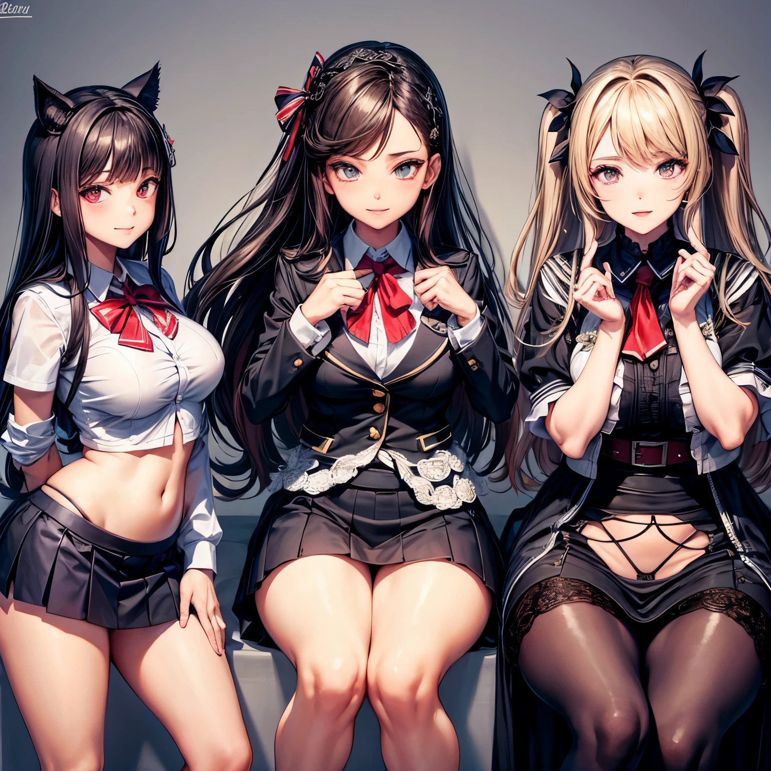 Garotas de saia, com uniforme escolar, calcinha de renda preta