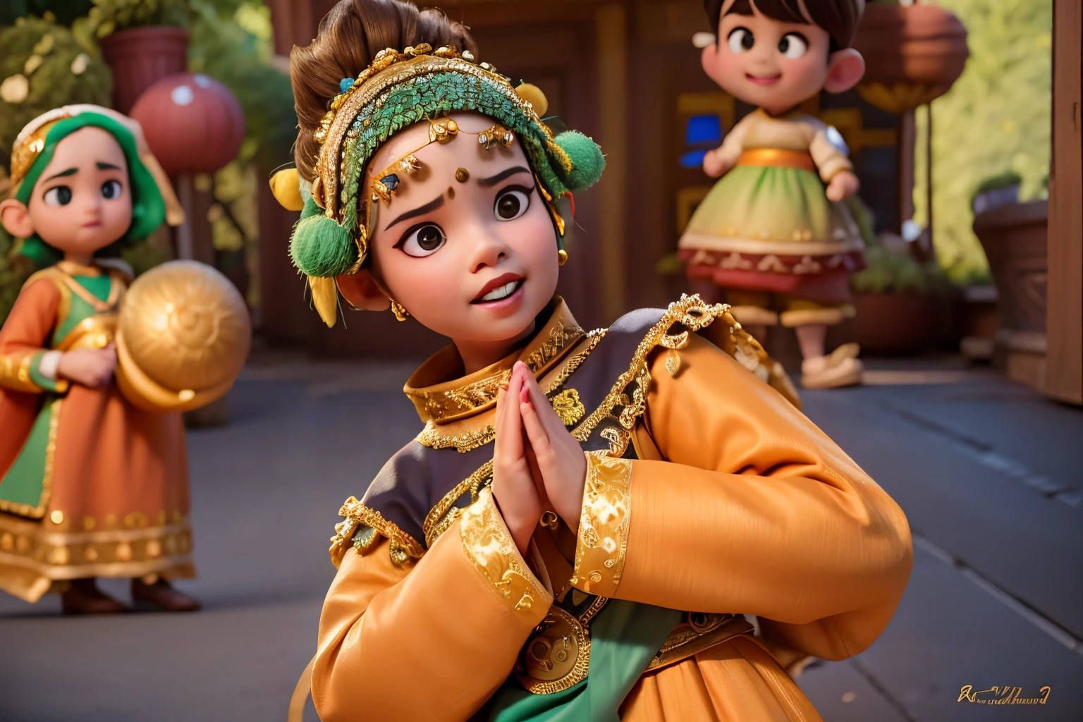 there is a young girl in a traditional dress praying, traditional costume, traditional dress, traditional beauty, traditional clothes, wearing authentic attire, traditional clothing, wearing traditional garb, traditional photography, traditional, wearing ornate clothing, wearing an ornate outfit, traditional tai costume, portrait shot, traditional makeup, beautiful image, taken in 2 0 2 0