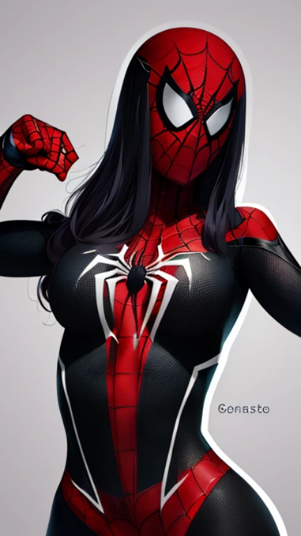 (obra de arte), (melhor qualidade), high resolution, Kei1, 1 garota, Sozinho, olhos azuis, Cabelo longo, (((wears a detailed black female Spider-Man costume with mask)))), fita em forma de teia de aranha, franja, Cabelo longo and price, clavicle, cabelo grisalho, faixa de cabelo preto, neck ribbon, cabelo entre os olhos, Medium sized breasts, tiro de vaqueiro, sorriso, ((Anatomically correct detailed body with error-free detailed hands)),  ((Ela tem pose de batalha)), (She&#39;s shooting cobwebs like Spider-Man, mas com gelo afiado), (Detailed full scenario) just with the mask on my face covering my eyes 