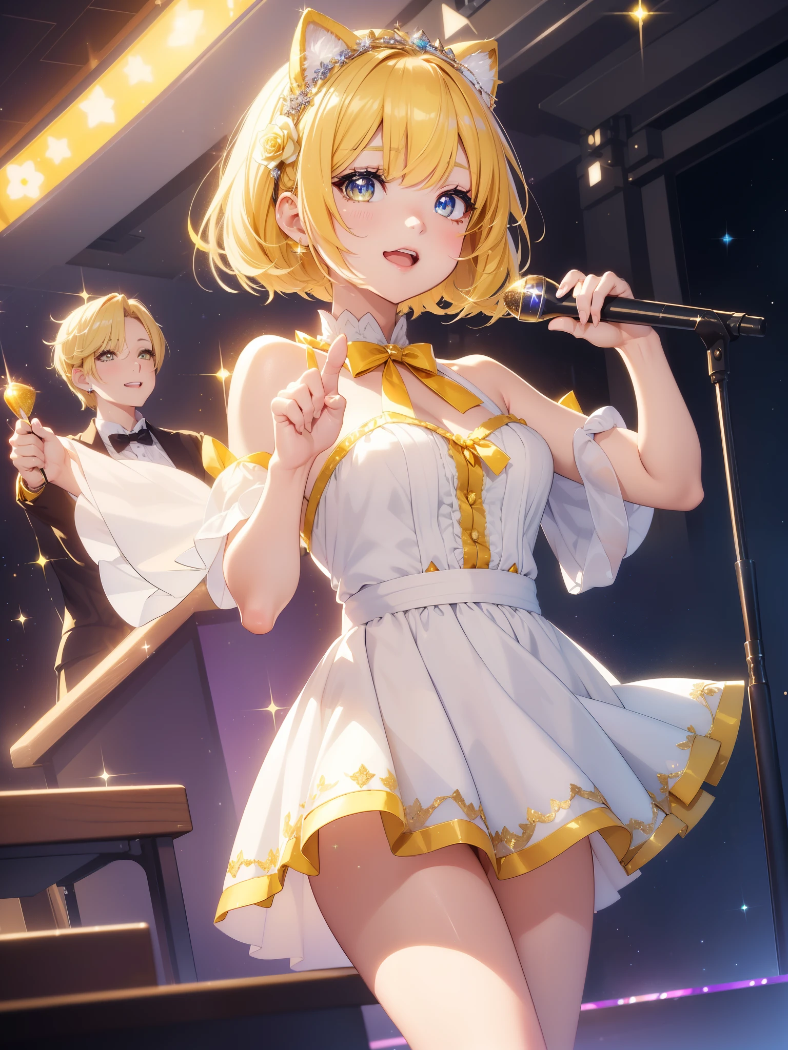 nsfw,(((masterpiece))), (((best quality))),((masterpiece:1.5)), (best high quality), (ultra high res), (ultra highly detailed), (8k:1.3),anime colored,perfect hands, perfect fingers, perfect legs,1woman,solo,idolmaster, (tsubasa ibuki) ,(15years old, beautiful girl), (beautiful eyes),(((beautiful hair))), (((short hair))), (wet hair), (wet skin), ((Sweat)),(vapor), (flat chest,large breast), ((large areolae)),(expensive), slip,no makeup, sweaty body),(no bra),(no panty), ((spread legs)),(((open pussy:1.5))),((pubic blond hair:1.5)),((steam)),(scatter sweat),(embarrassed,smile), open mouths,(((one eye closed))),((tongue out)),deep breathing, feel good,indecency,(squatting),(((female masturbation:1.9))),(Nice touch),((Bukkake, cum on body:1.9),(Bukkake, cum on face:1.3),(Bukkake, cum in hair:1.3),(Bukkake, cum in mouths:1.3),(idol yellow dress:1.5),(open clothes),(wet clothes),(see-through), (((multiple boys, peeing on a girl, multiple penises, gangbang))),((fellatio:1.5)),??????? torogao, saliva trail,((happy)),(on stage:1.2),(spotlight),,BREAK,(1boy, hetero:1.3), ((vaginal sex,cowgirl,pov)),(cum shot:1.3),light particles, blurry background,motion lines,