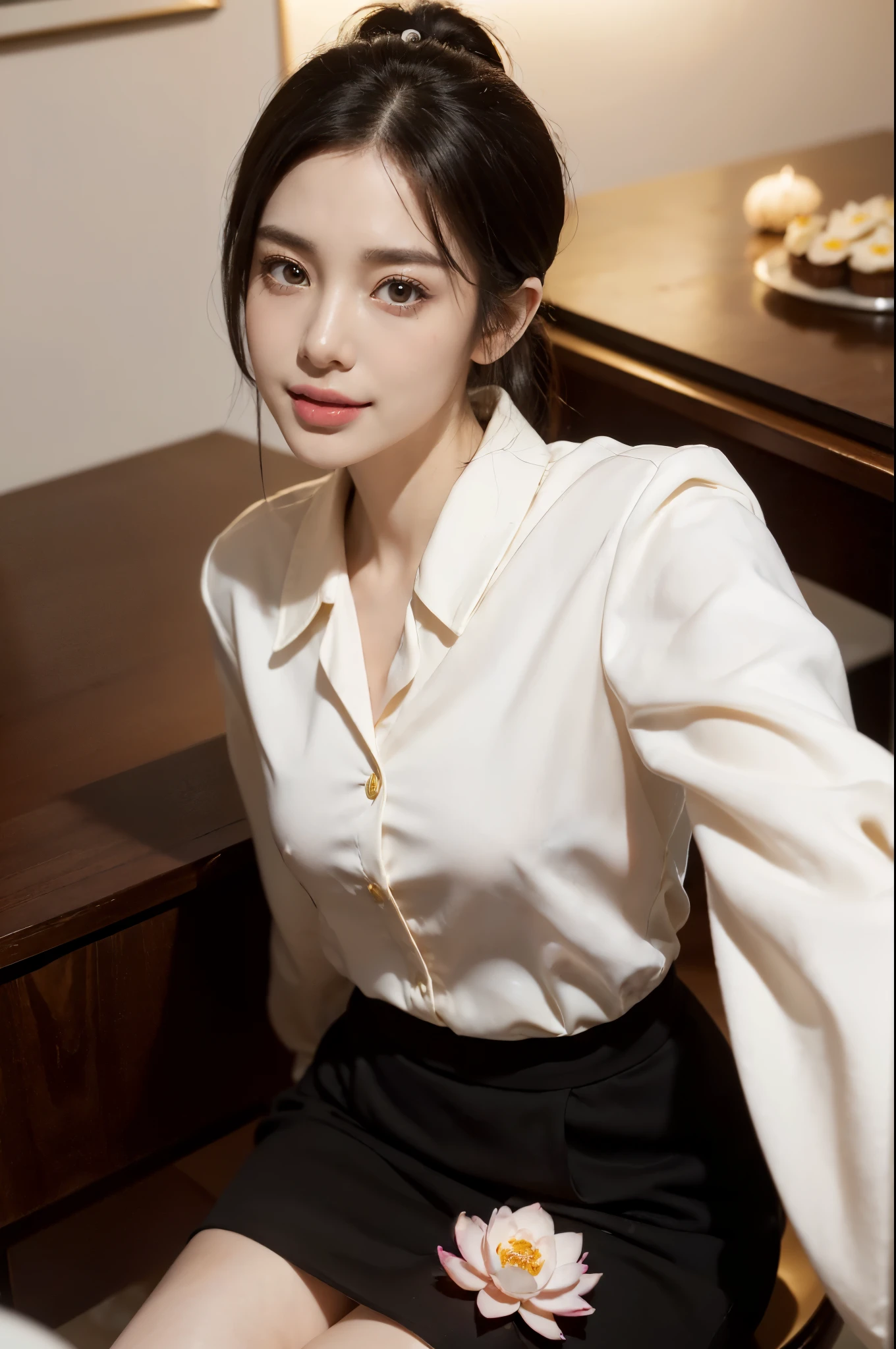 there is a woman standing outside of a building wearing a brown shirt, brown shirt, profile pic, sakimichan, korean woman, wearing a blouse, satin, korean girl, profile image, beautiful south korean woman, wearing elegant casual clothes, amber, gorgeous young korean woman, korean women's fashion model, silk, korean, a young asian woman, wearing dark silk