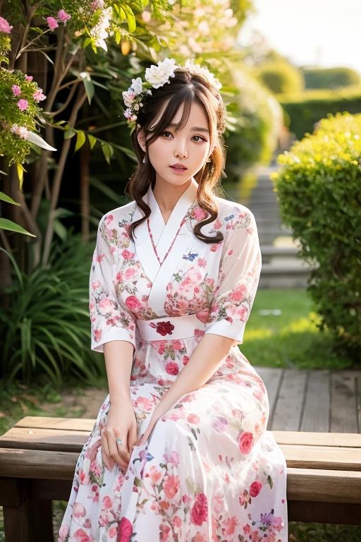 araffe woman sitting on a bench in a dress and heels, korean women's fashion model, beautiful south korean woman, stylish, korean girl, lovely woman, wearing a long flowery dress, beautiful young korean woman, flower dress, beautiful asian girl, gorgeous young korean woman, flowery dress, floral clothes, very beautiful girl, korean woman, cute woman
