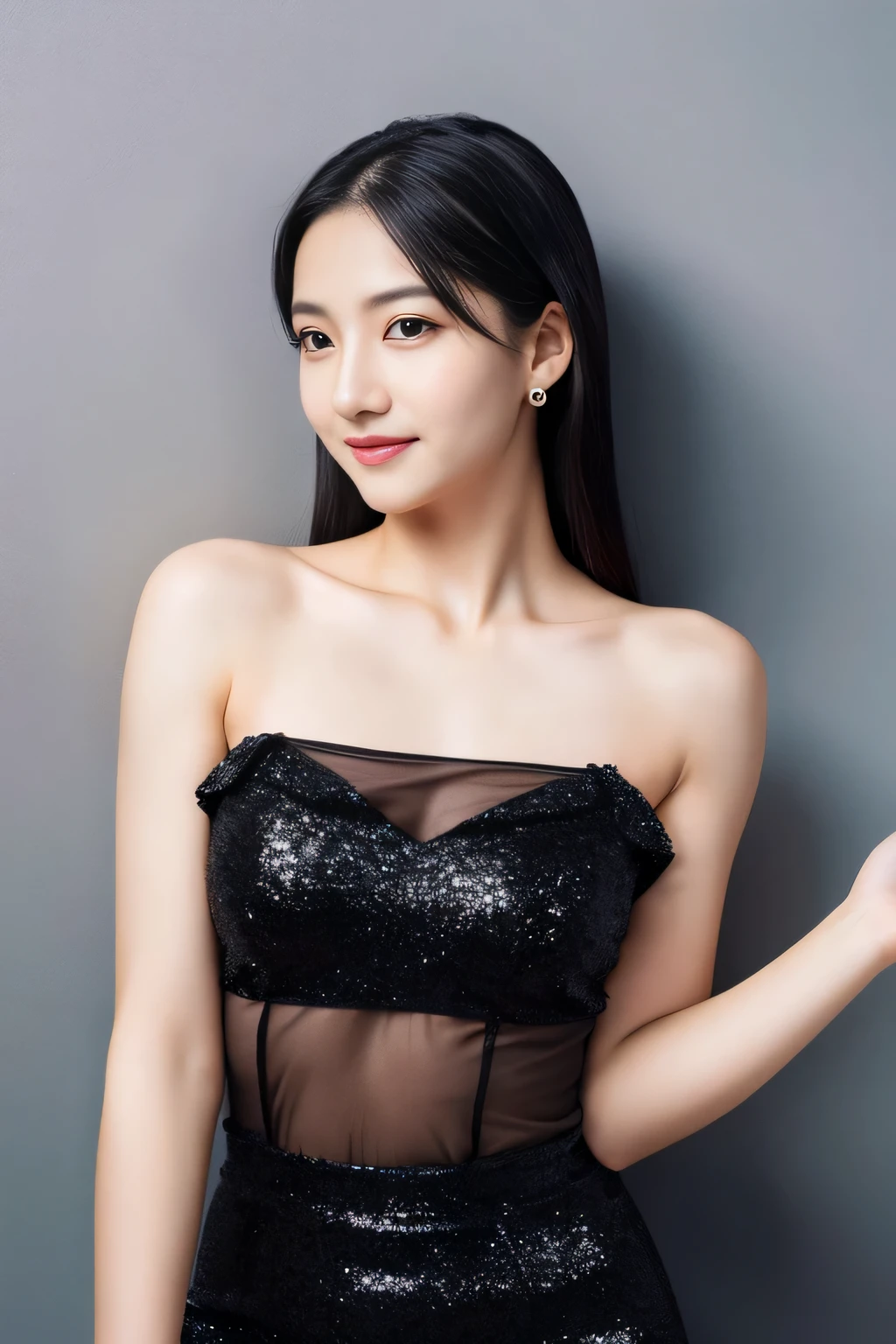 (masterpiece,High resolution,high quality)、Beautiful woman、perfect anatomy、beautiful limbs、Crystal clear black eyes、Glittery black hair、(To live、love)、Perfect model、beautiful skin、blouse、professional photography、