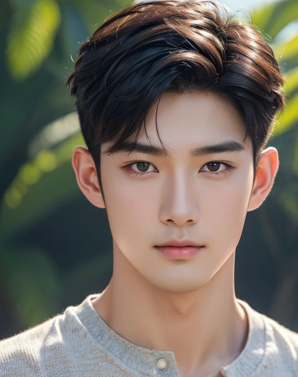 High quality, masterpiece, highly detailed, 8k, perfect face, perfect body, realistic, photogenic, man, Asian, young, black hair, comma hair cut style, handsome, detailed eyes, beautiful detailed nose, realistic body, realistic light, comfortable expressions, cute guy, sweat guy, cool guy