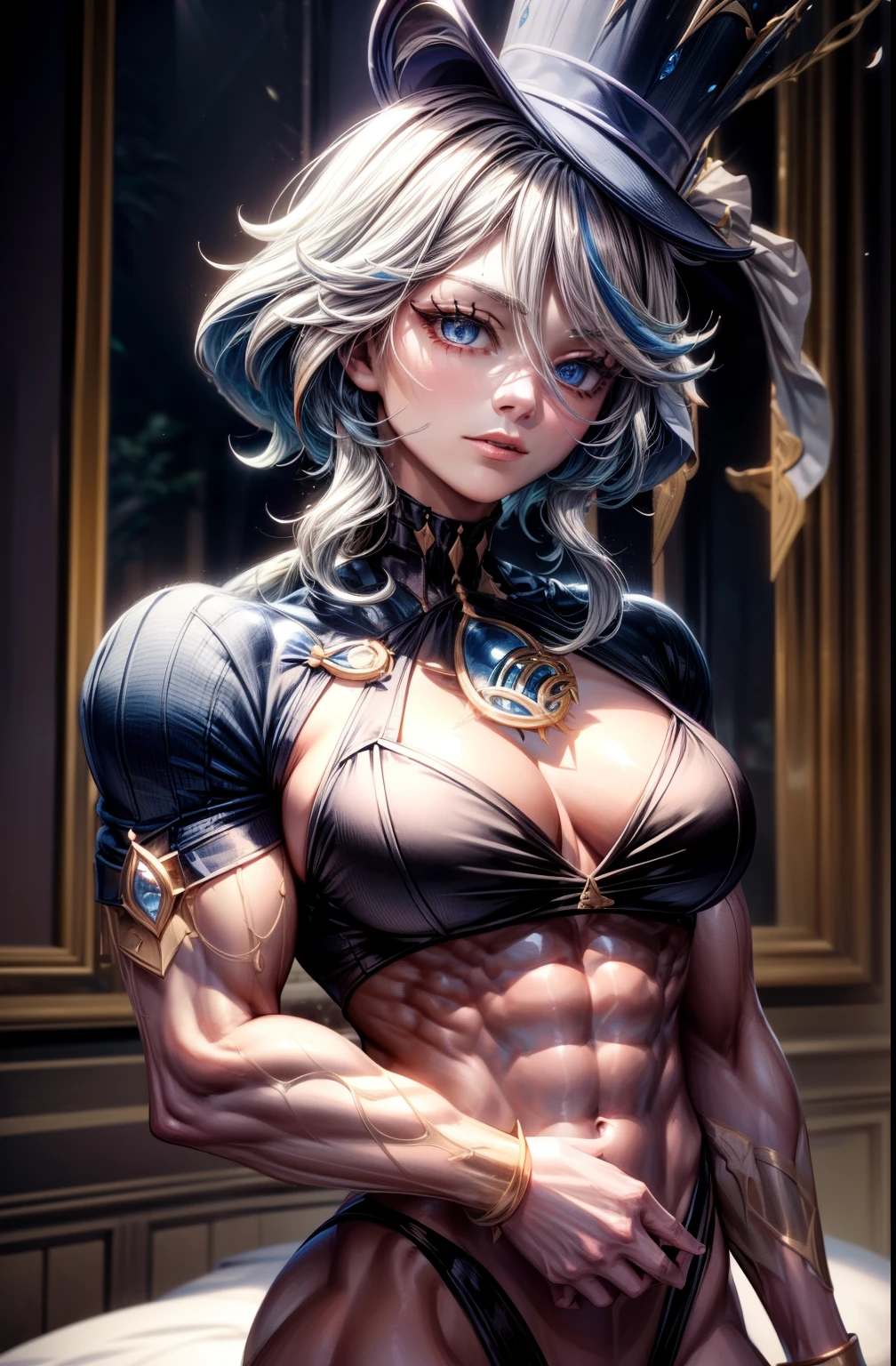 (best lighting) , (Extremely complex and detailed) , 4K unified, (Super detailed CG: 1.2) , (8k: 1.2),(The original), (masterpiece) , (best quality),(masterpiece:1.4),Anime-like high quality,(masterpiece),masterpiece, Super clear picture quality,clearer than,(delicate face)best quality, absurd,((Master of Peace, 4K, 8k, Yes, high resolution))1个girl, female student,She was in the garden,Ten strong abdominal muscles,stand up,exposed abdomen, Crop topping,Dense, raised veins on the arms,spring, boots, Perfect body, silver long hair, dynamic poses,legs exposed,Strong leg muscles ((bodybuilder:1.5)),spring Garden,(beautiful bass),(girl),(woman),(((Upper body:1)))hat