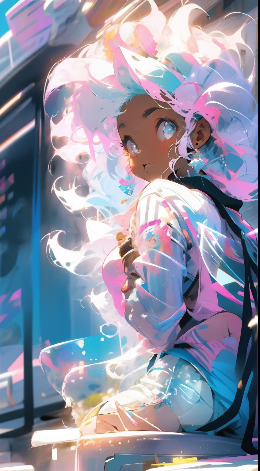 girl, in the style of pink and aquamarine --style cute
