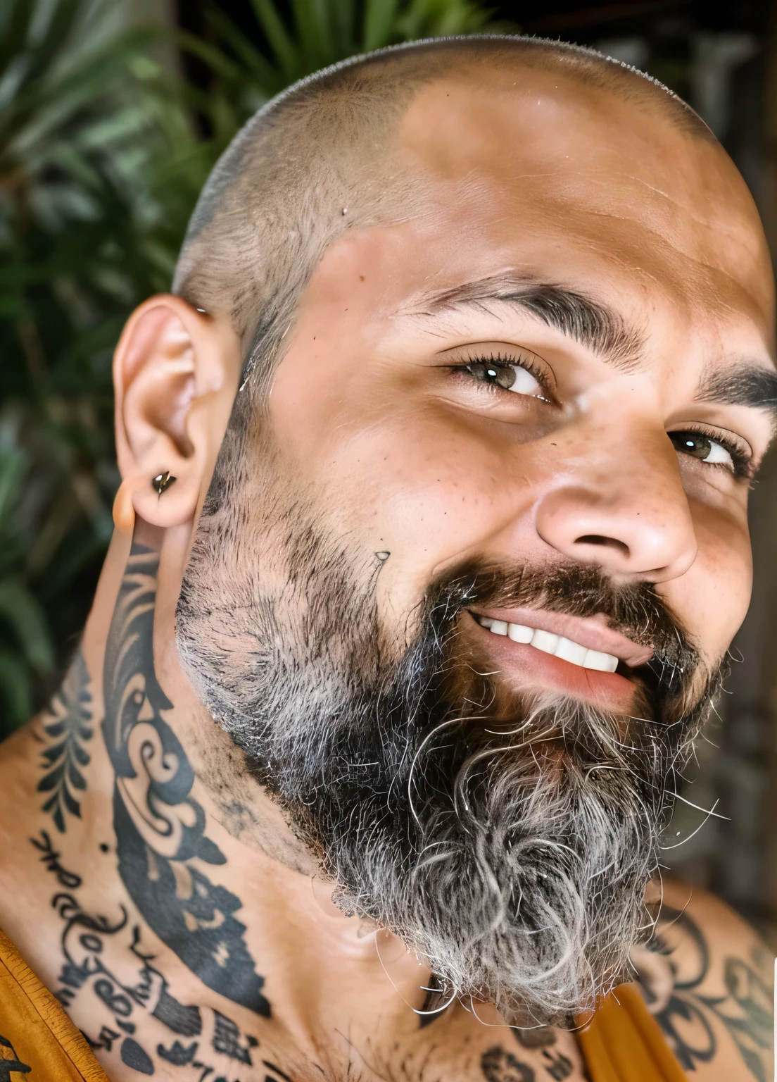 There&#39;s a man with a beard and a tattoo on his neck, careca com barba curta, david rios ferreira, por Samuel Silva, icaro carvalho, foto de perfil, imagem de perfil, barba cheia de prata, por Emerson Silva, usando tatuagens de shipibo, imagem de perfil, barba raspada, powder Nándor Katona, barba cinzenta aparada