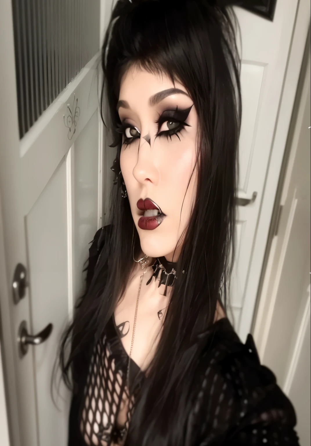 mulher arafada com maquiagem preta e delineador preto posando para uma foto, 1 7 - year - old goth girl, wearing Gothic makeup, Gothic makeup, goth girl aesthetic, goth eyeliner, goth girl, bubble Gothic makeup, pale gothic beauty, Gothic makeup, gothic aesthetic, portrait of a goth catgirl, darkwave gothic aesthetic