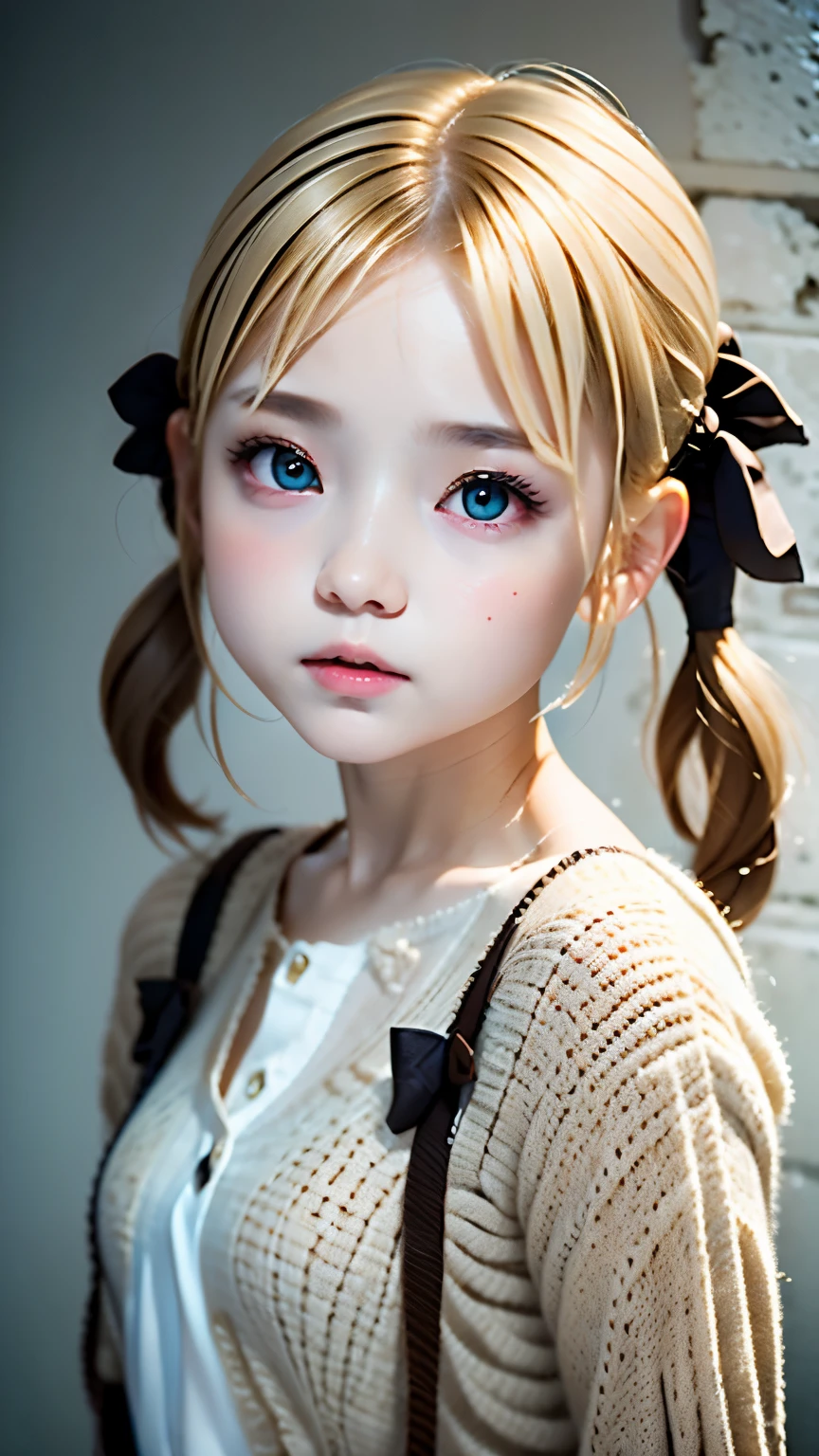 portrait、masterpiece:1.3、one girl、Upper body、Upper body、baby face、natural look、very cute、charming eyes、small breasts、platinum blonde hair、shortcut、短いtwin tails:1.3、twin tails、plump lips、no makeup、luxury shirt with lace、black shirt、RAW photo、最high quality、High resolution、Super detailed、high quality、Detailed details、８ｋ、(((blurred background、gray walls、gray background、White world、studio:1.5、cinematic lighting、professional photographer)))